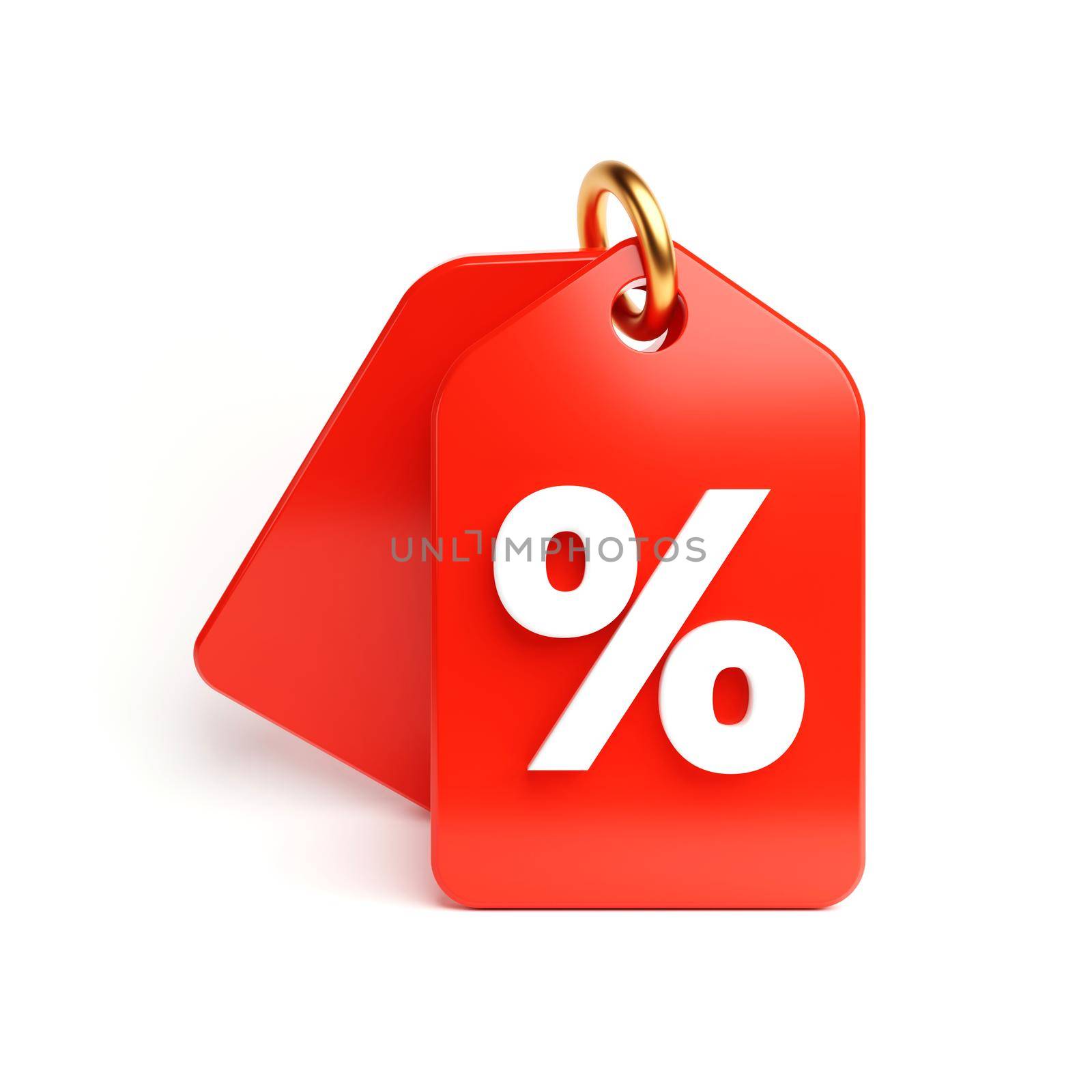 Red price tag with percent symbol for sale marketing on white background. Business e-commerce and online shopping concept. 3D illustration rendering by MiniStocker