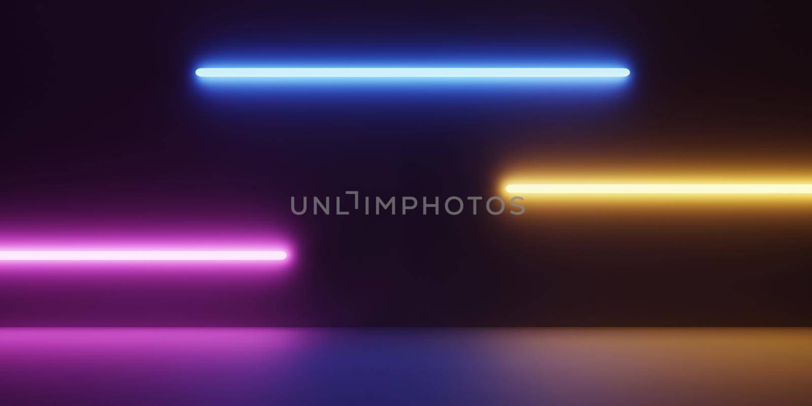 Abstract background with colorful glowing light lines with black dark background. Wallpaper and decoration backdrop concept. 3D illustration rendering by MiniStocker