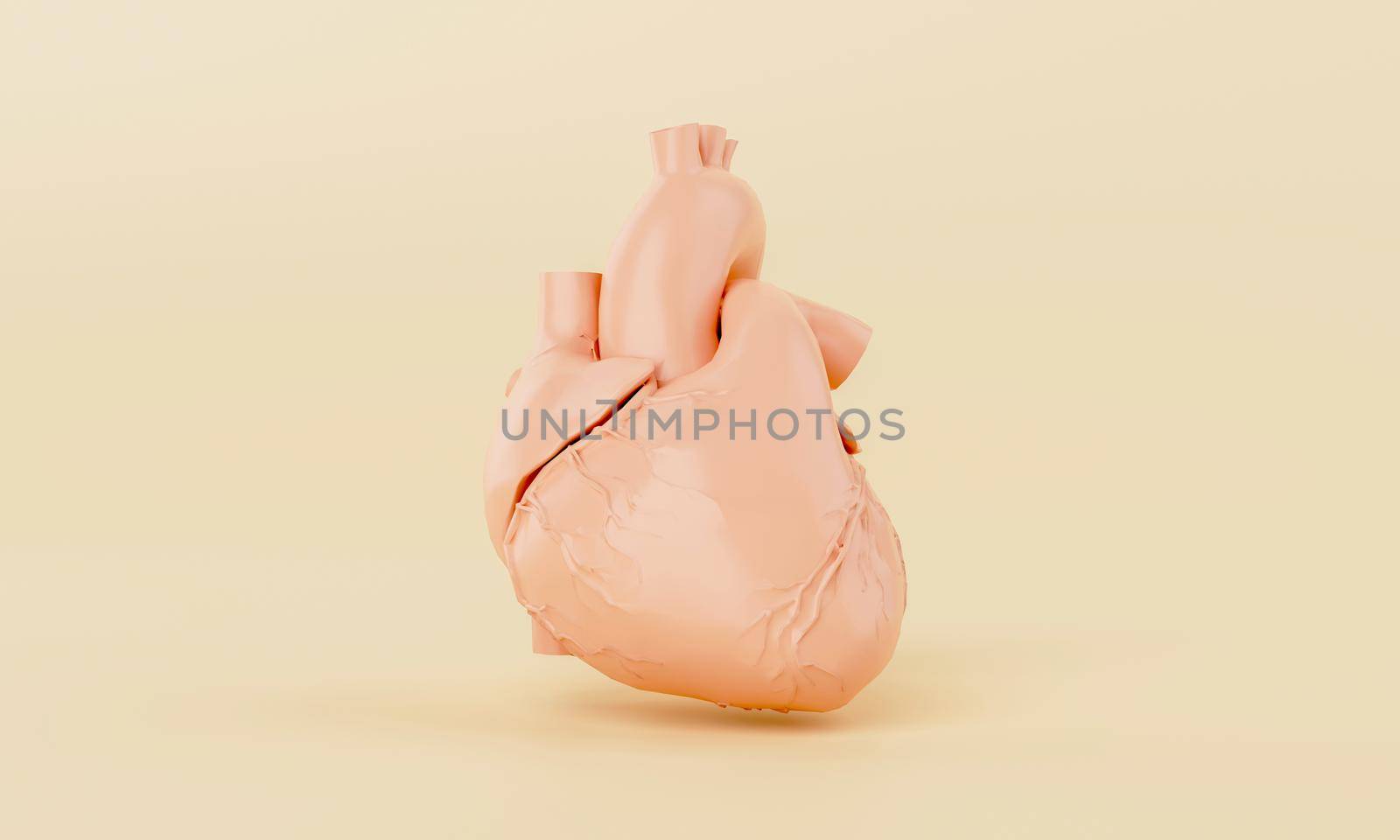 Orange simple heart model on yellow background. Medical science healthcare and abstract object concept. 3D illustration rendering by MiniStocker