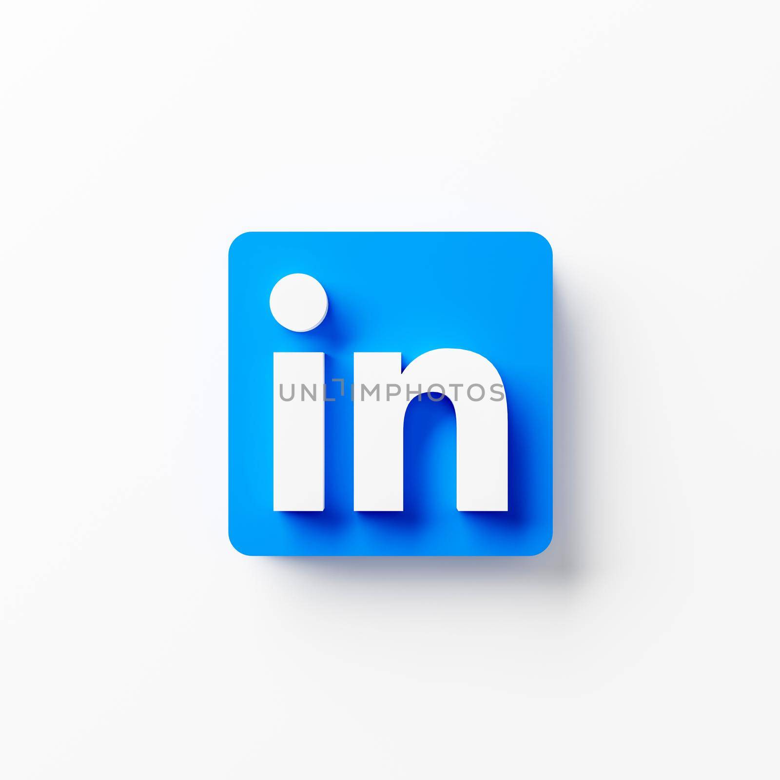 Chonburi, Thailand - JUN 03 , 2021: A close up LinkedIn logo icon on white background. American business and employment-oriented online service via website and mobile app. 3D illustration rendering