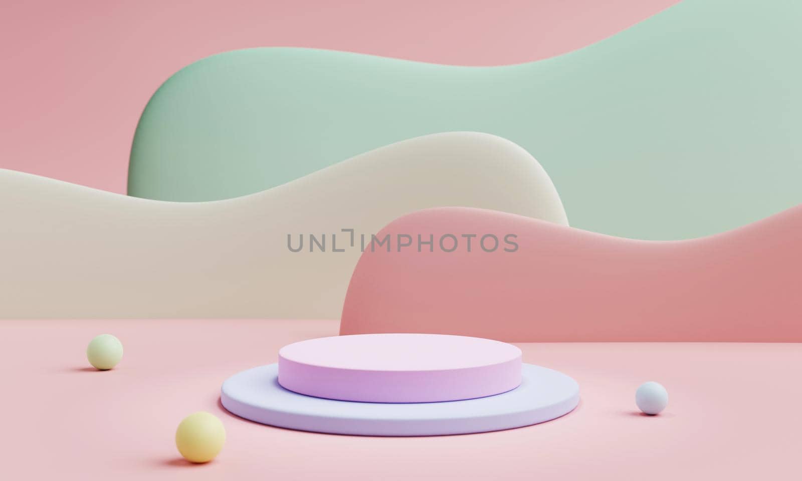 Abstract geometric shape in pastel colorful for product podium presentation background. Art and Color concept. 3D illustration rendering