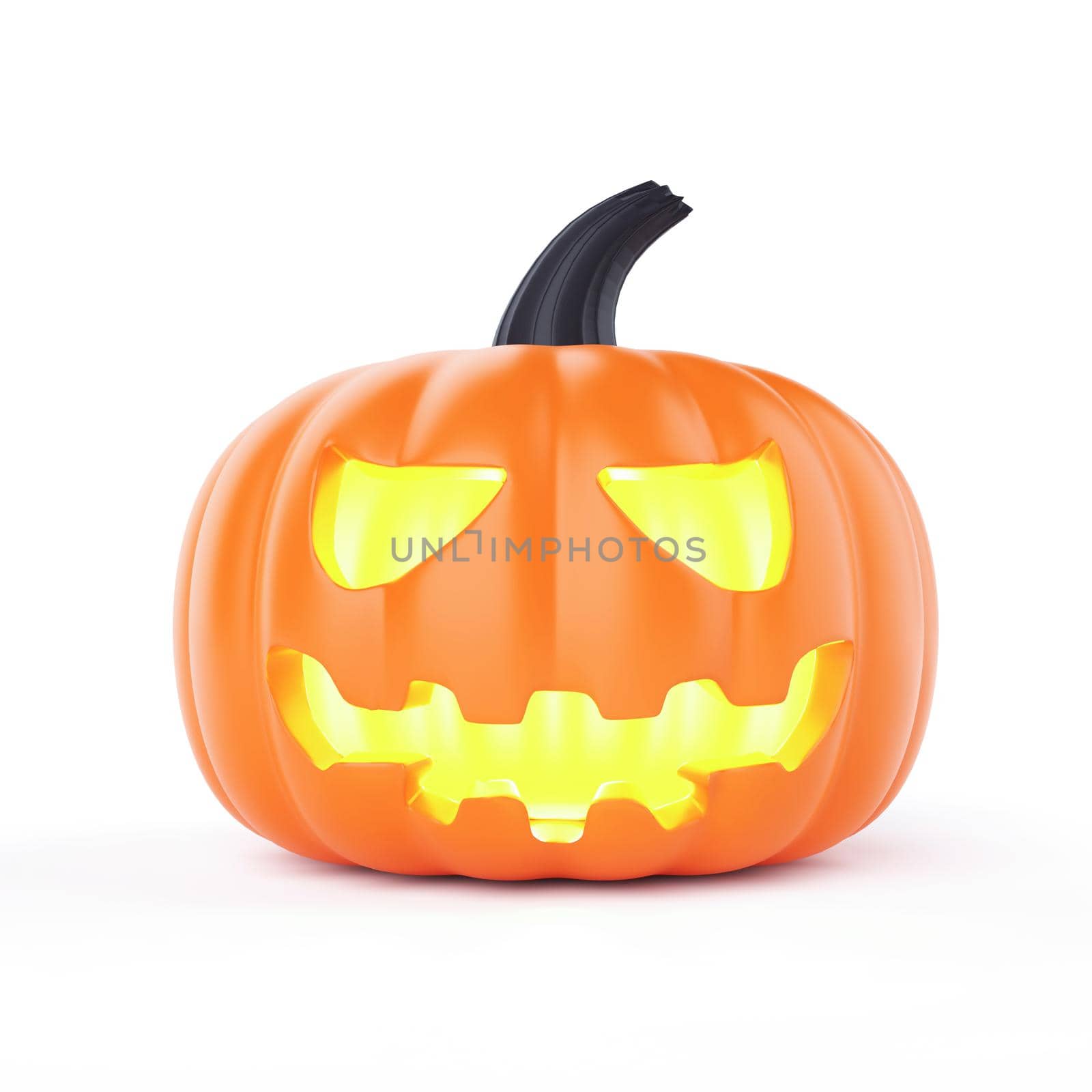 Halloween Jack O Lantern pumpkin with candlelight inside on isolated white background. Object and holiday festival concept. 3D illustration rendering