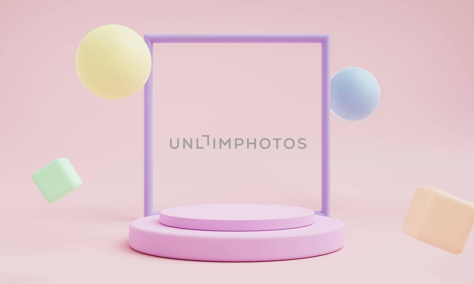 Abstract geometric shape in pastel colors with frame for product podium presentation background. Art and Color concept. 3D illustration rendering by MiniStocker