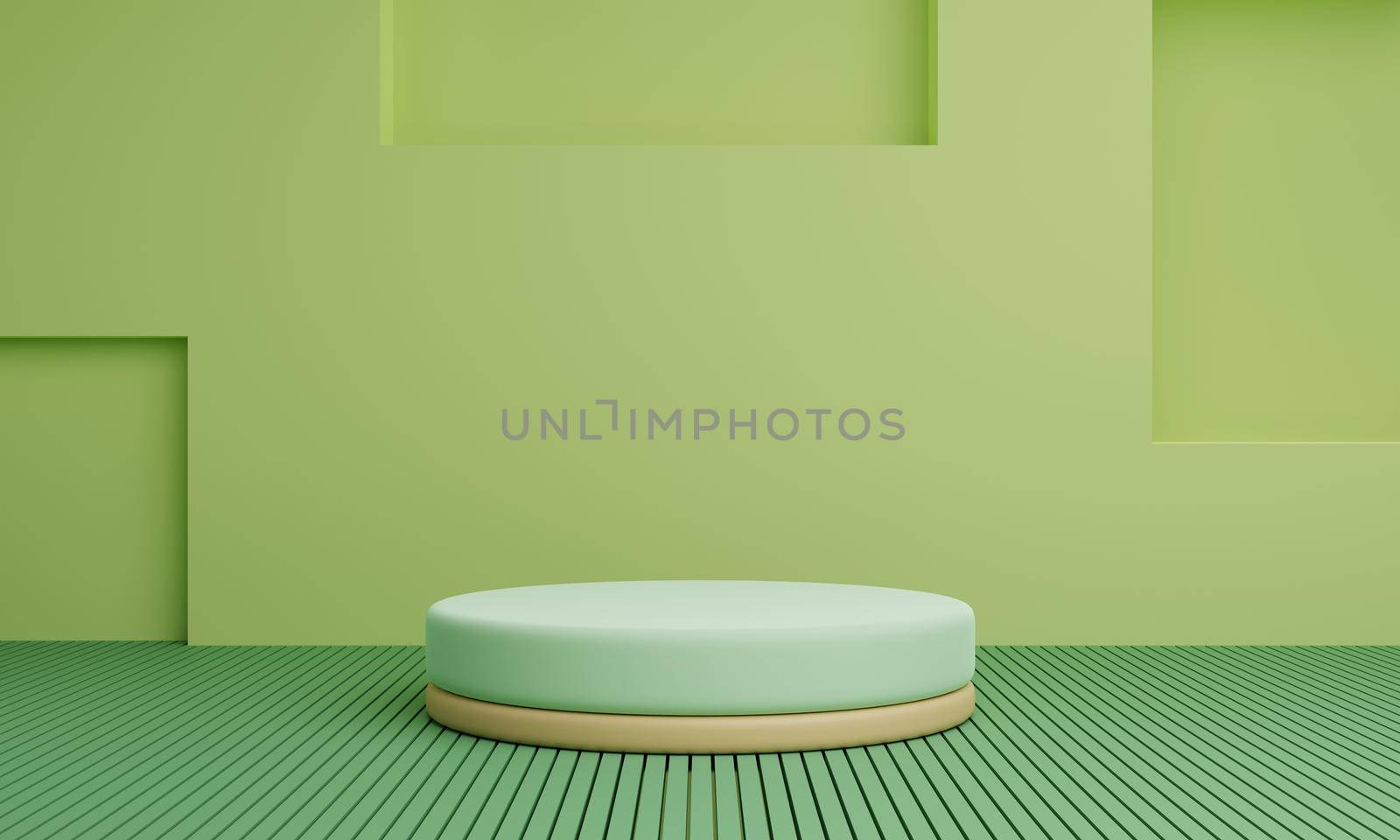 Minimal product podium stage with green pastel organic color style and geometric shape for presentation background. Abstract background and decoration scene template. 3D illustration rendering