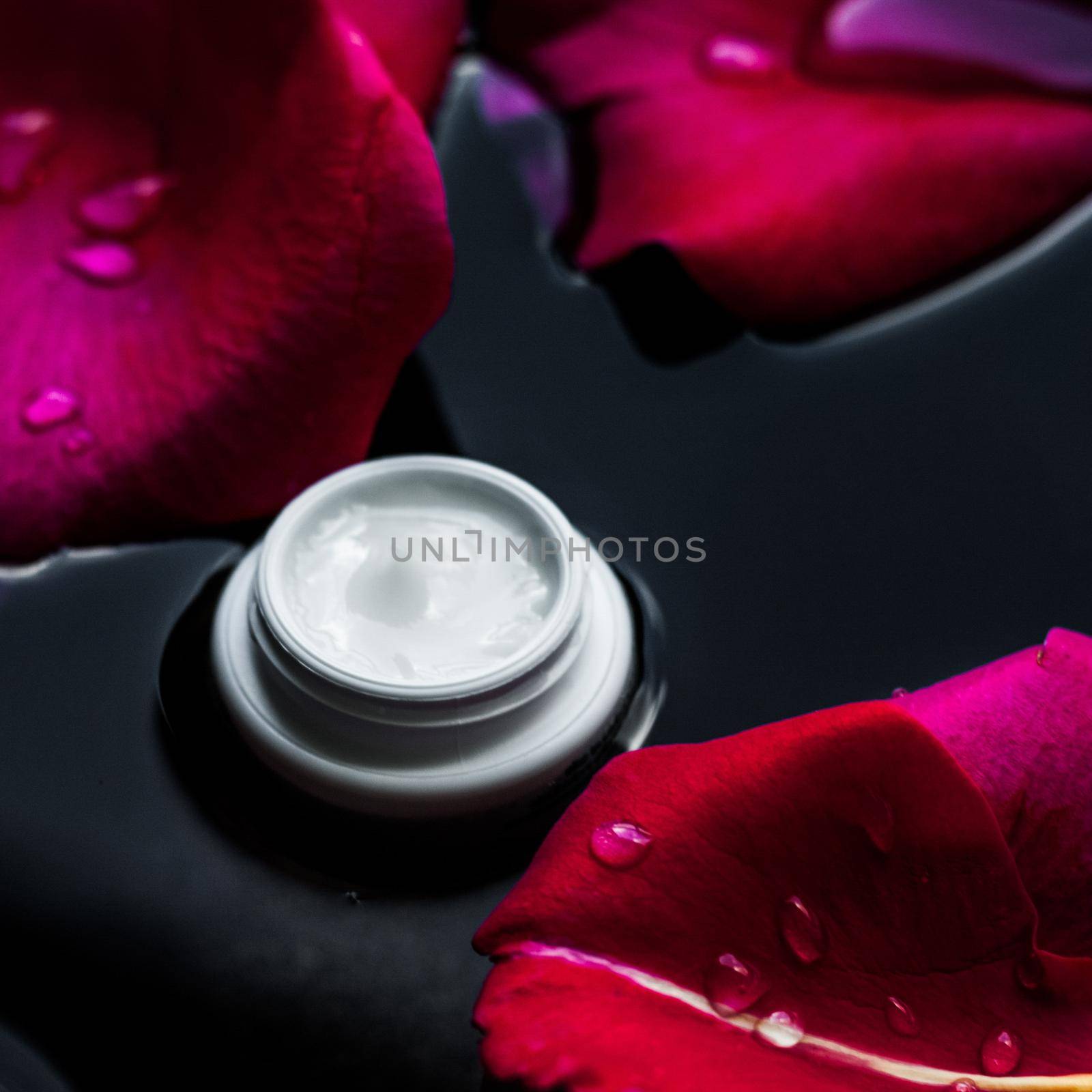 beauty cream jar and flower petals - cosmetics with flowers styled concept, elegant visuals