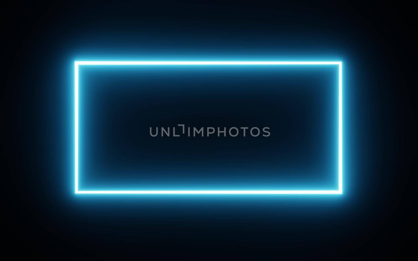 Square rectangle picture frame with blue tone neon color motion graphic on isolated black background. Blue light moving for overlay element. 3D illustration rendering. Empty copy space middle by MiniStocker