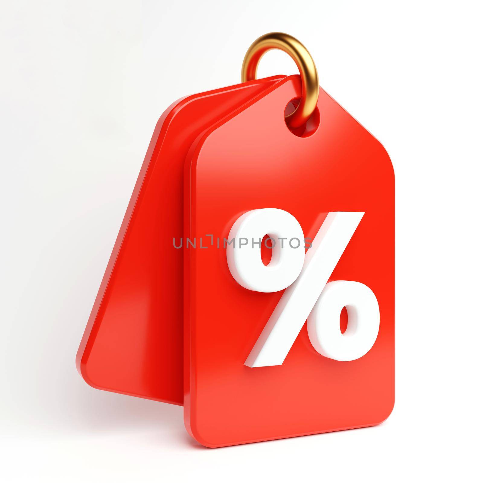 Red price tag with percent symbol for sale marketing on white background. Business e-commerce and online shopping concept. 3D illustration rendering