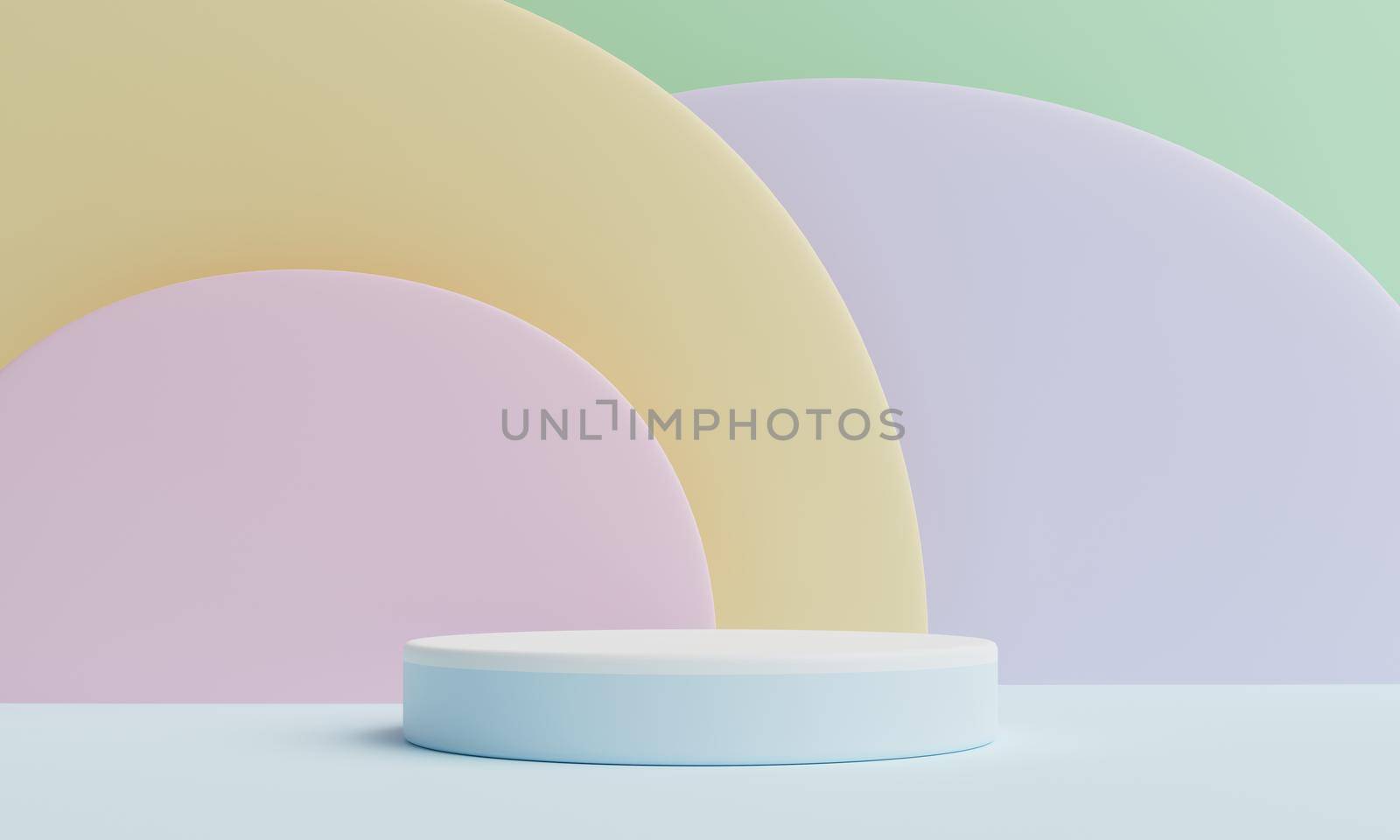 Minimal product podium stage with multicolor pastel color tone style in geometric shape for presentation background. Abstract background and decoration scene template. 3D illustration rendering by MiniStocker