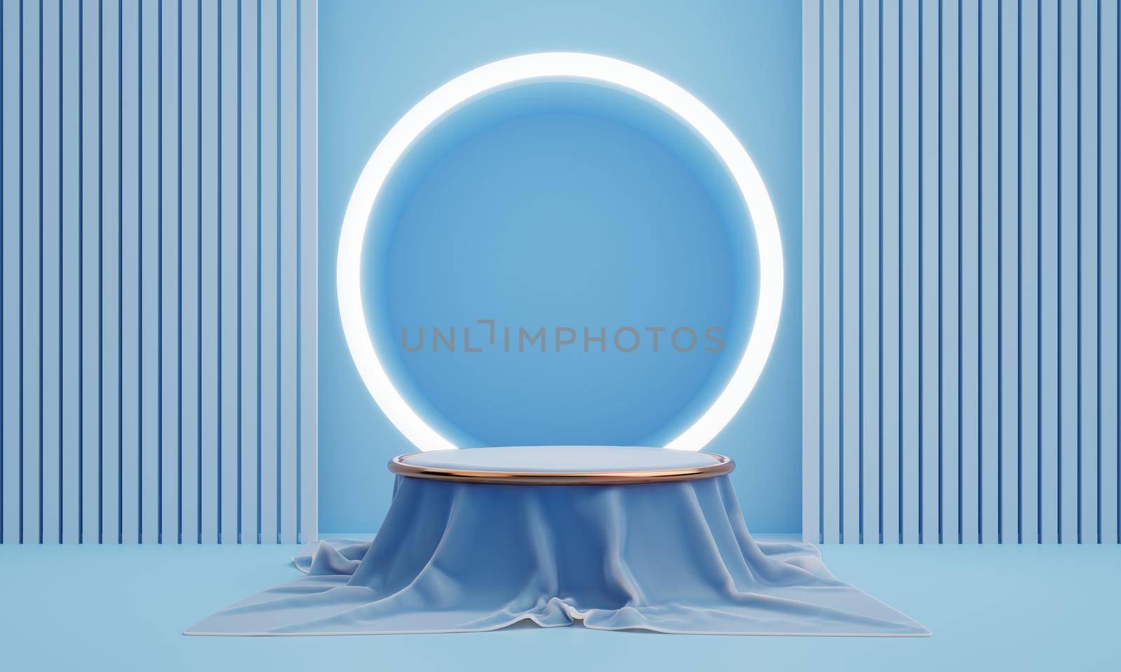 Minimal product podium stage in pastel blue color and geometric shape for presentation background. Abstract background and decoration scene element template concept. 3D illustration rendering