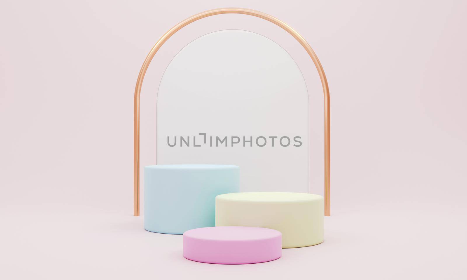 Minimal product podium stage with multicolor pastel color tone style in geometric shape for presentation background. Abstract background and decoration scene template. 3D illustration rendering