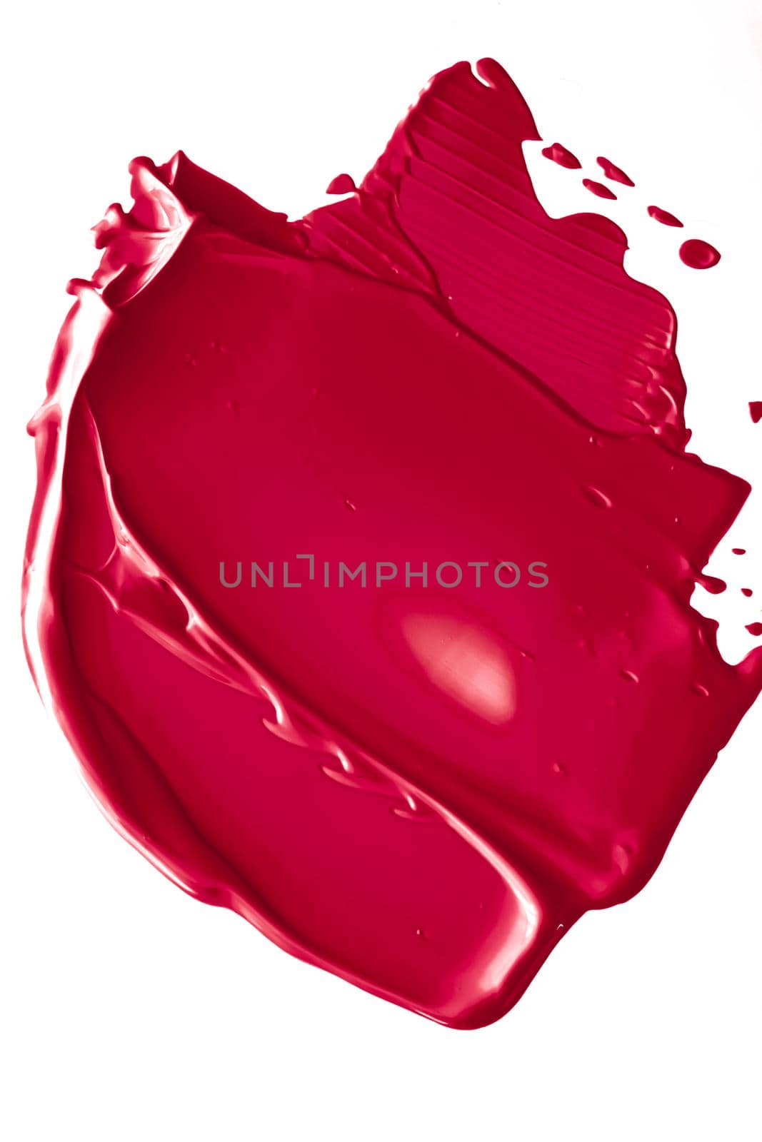 Red beauty swatch, skincare and makeup cosmetic product sample texture isolated on white background, make-up smudge, cream cosmetics smear or paint brush stroke closeup