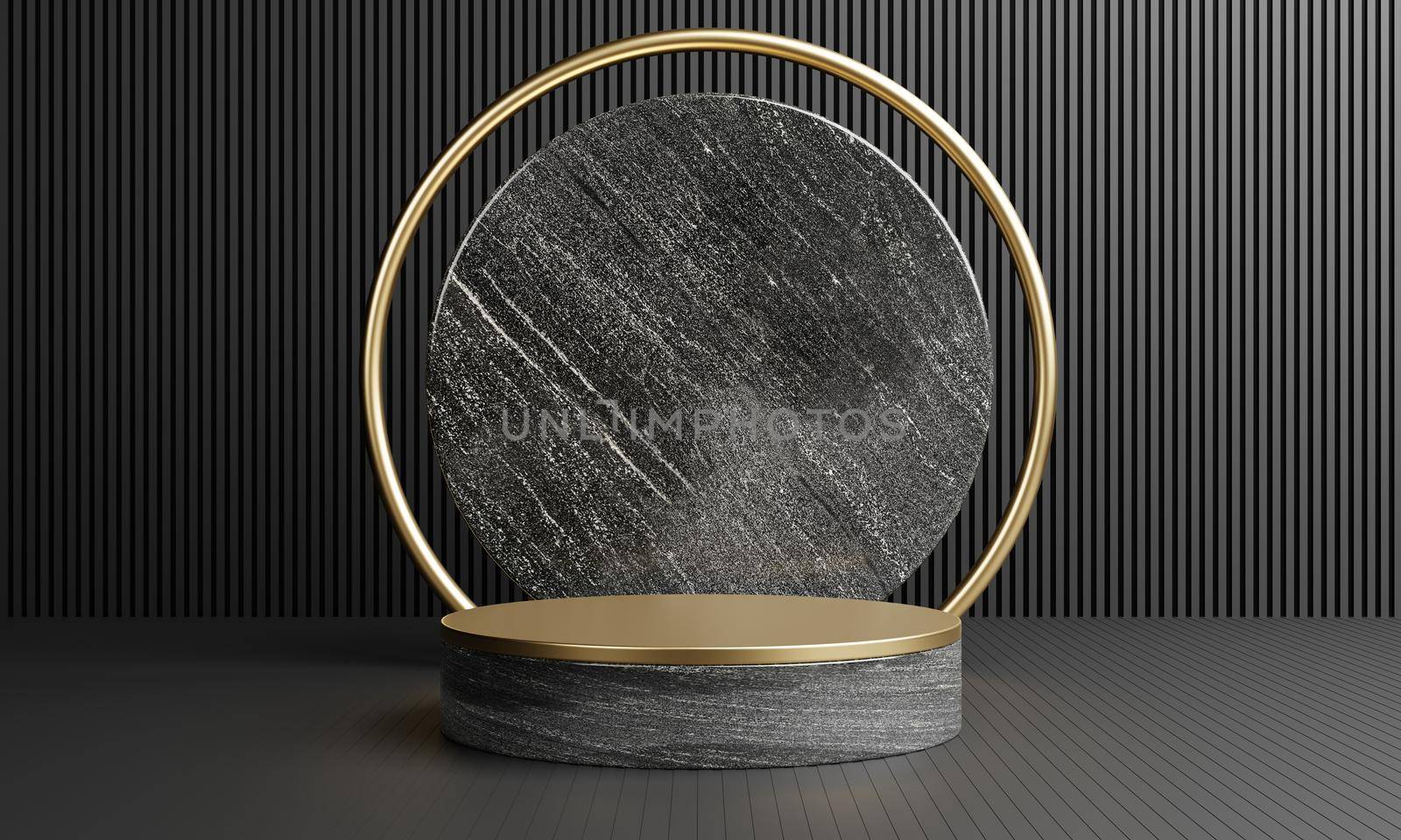 Luxury gold and white gray black marble podium for cosmetics advertising template background. Object and business mockup concept. 3D illustration rendering