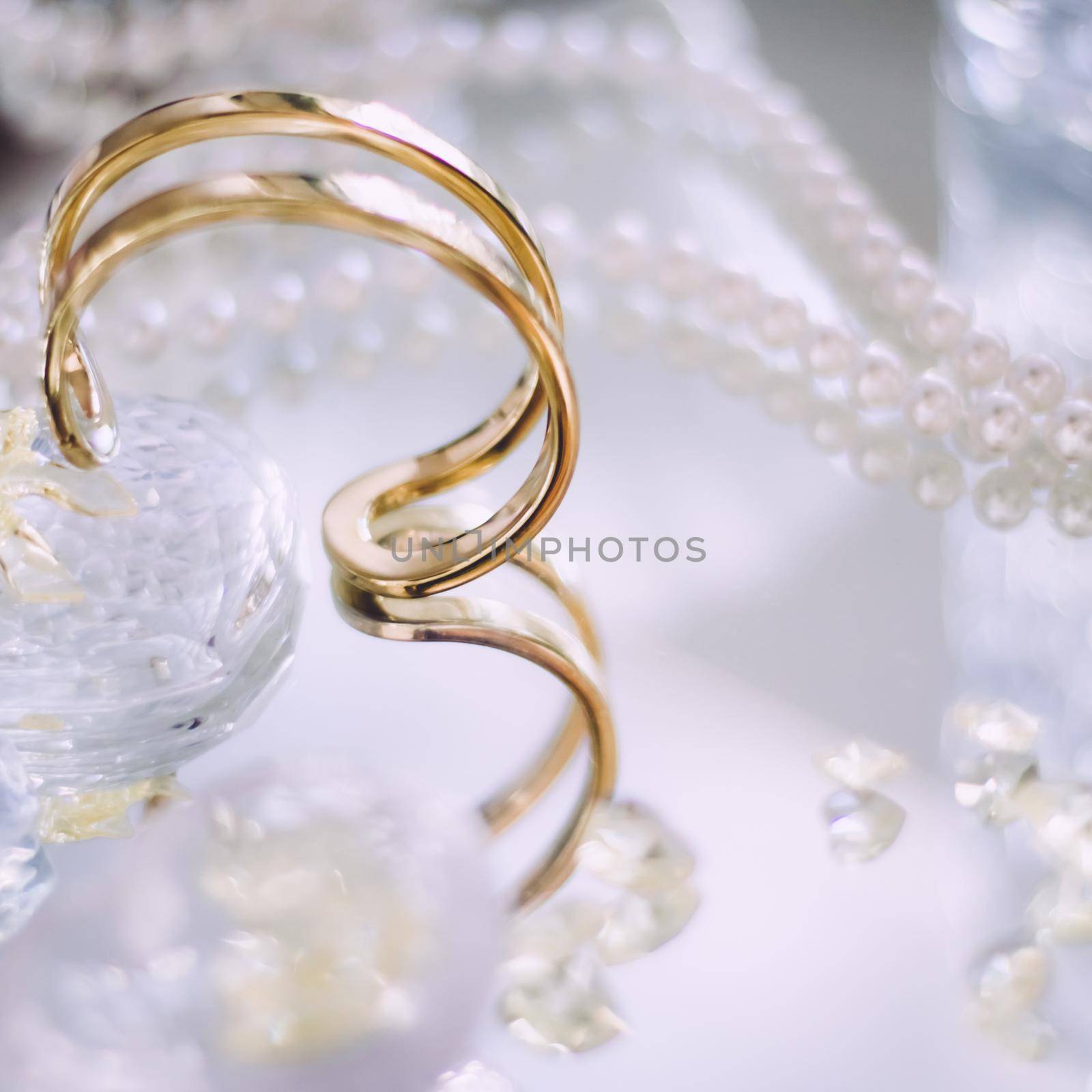 jewelry and luxury gift for her styled concept - gold, diamond and pearl jewellery beautiful set, elegant visuals