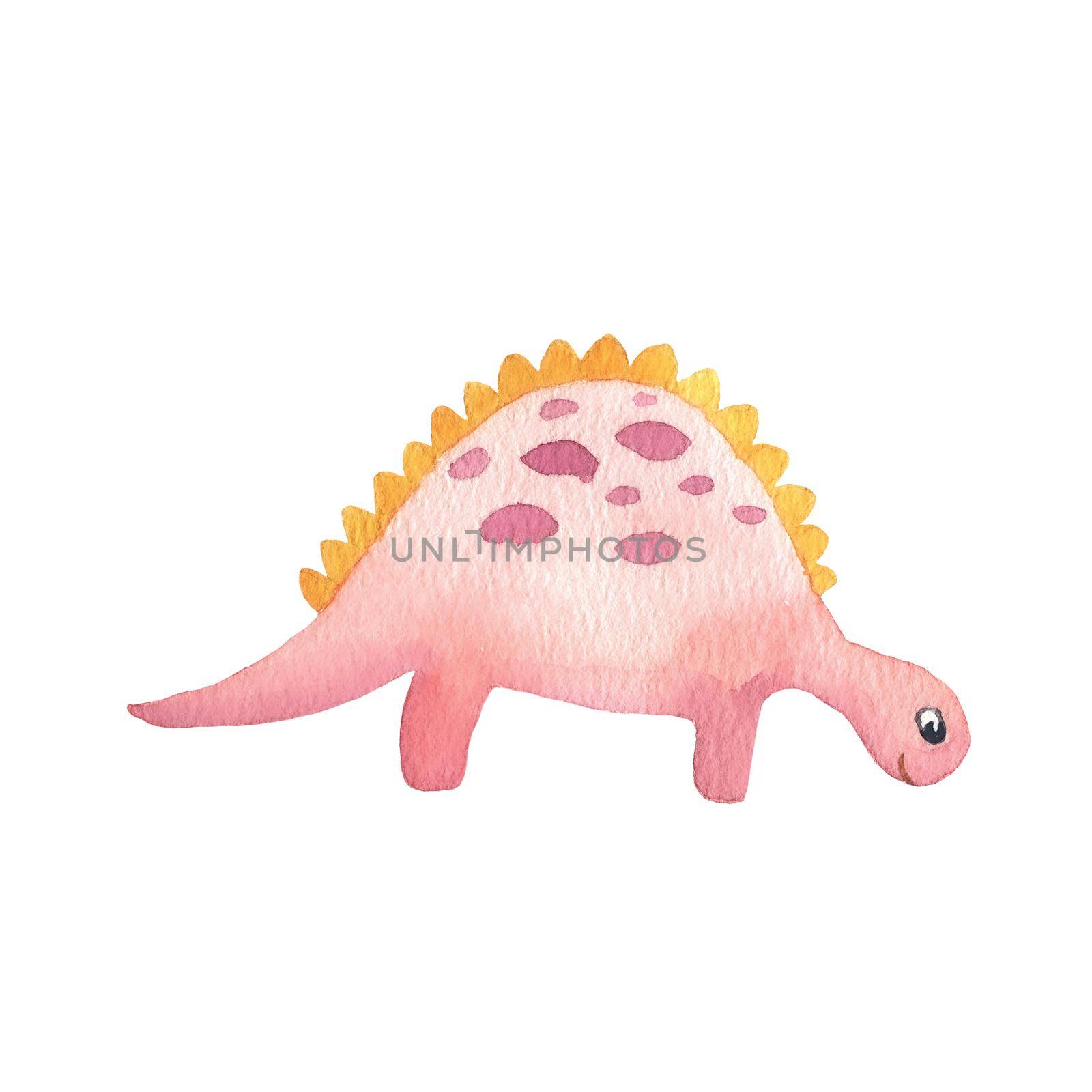Cute little baby dinosaur. Watercolor drawing illustration isolated on white background.