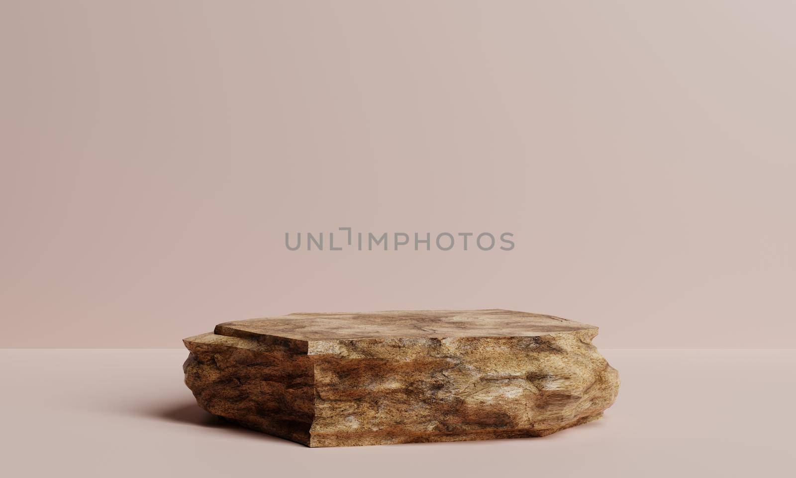 Minimal brown rock podium and stage for product or cosmetics advertising with background. Object and abstract concept. 3D illustration rendering