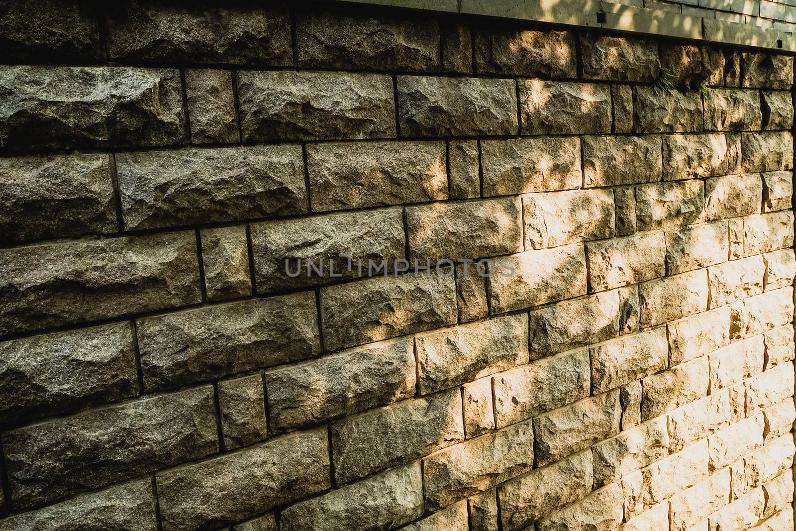 brown white beige travertine wall brick wall art concrete or stone texture background by Petrichor