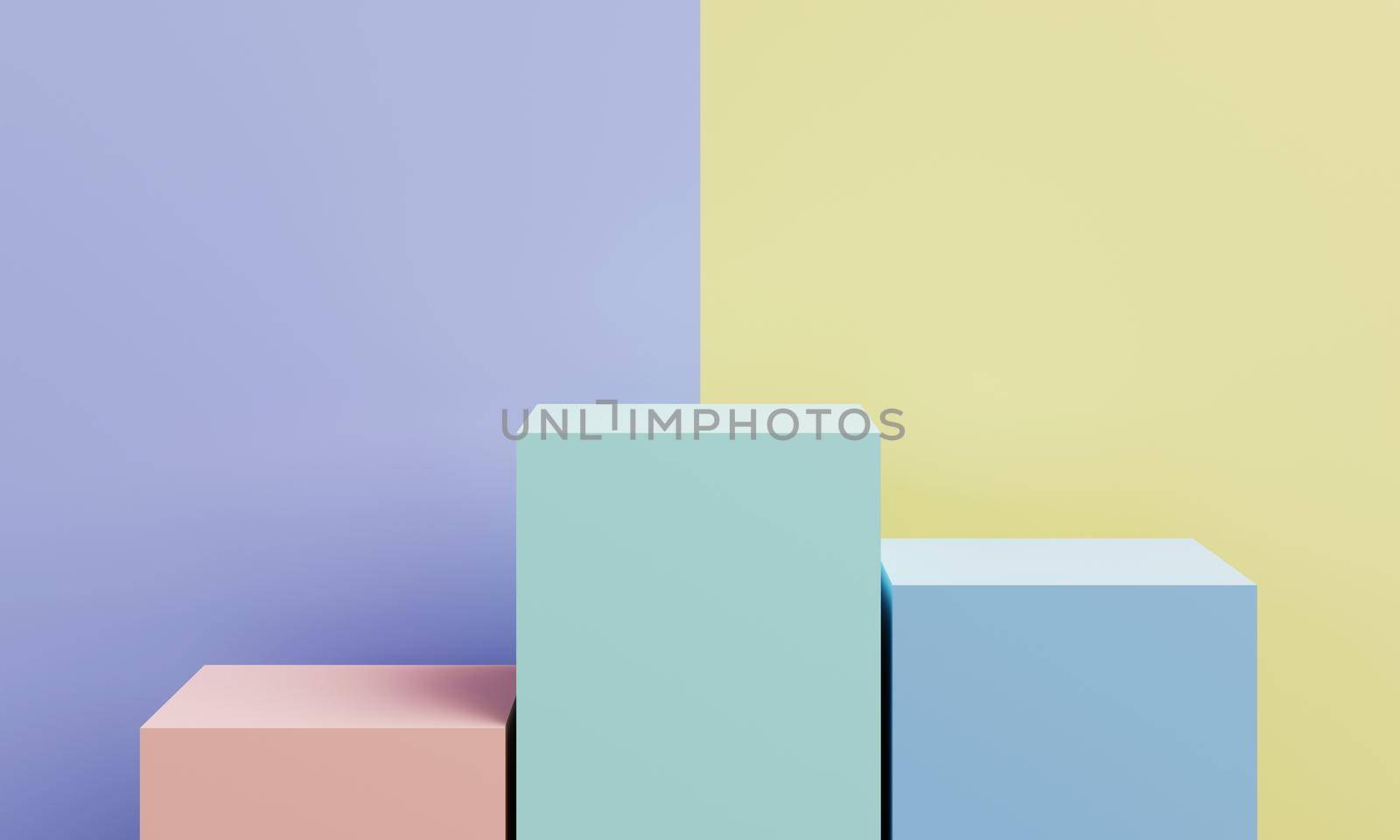 Abstract geometric shape in pastel colorful for product podium presentation background. Art and Color concept. 3D illustration rendering