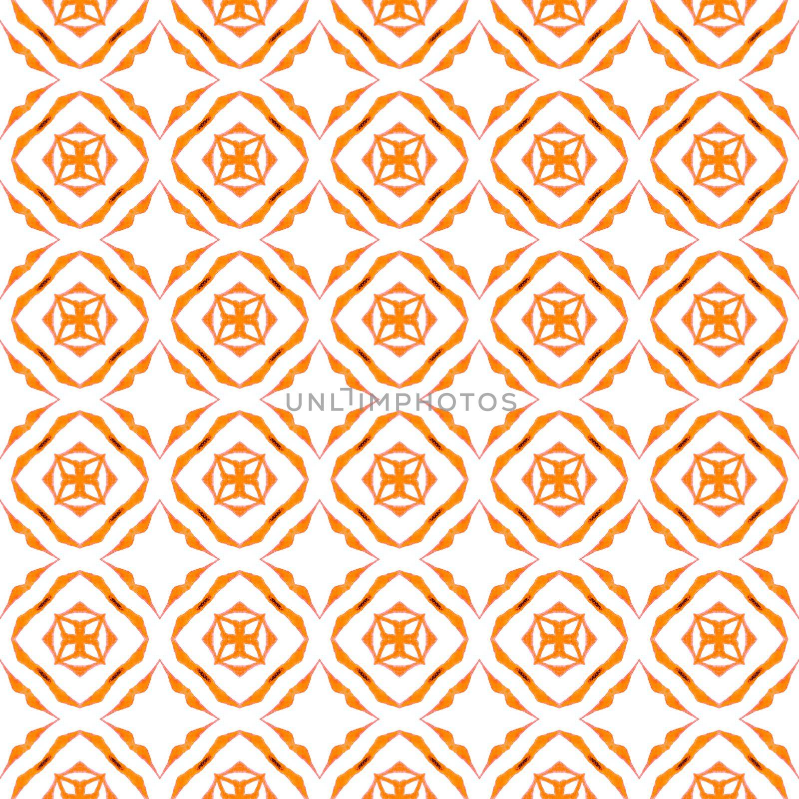 Medallion seamless pattern. Orange immaculate boho chic summer design. Watercolor medallion seamless border. Textile ready stylish print, swimwear fabric, wallpaper, wrapping.