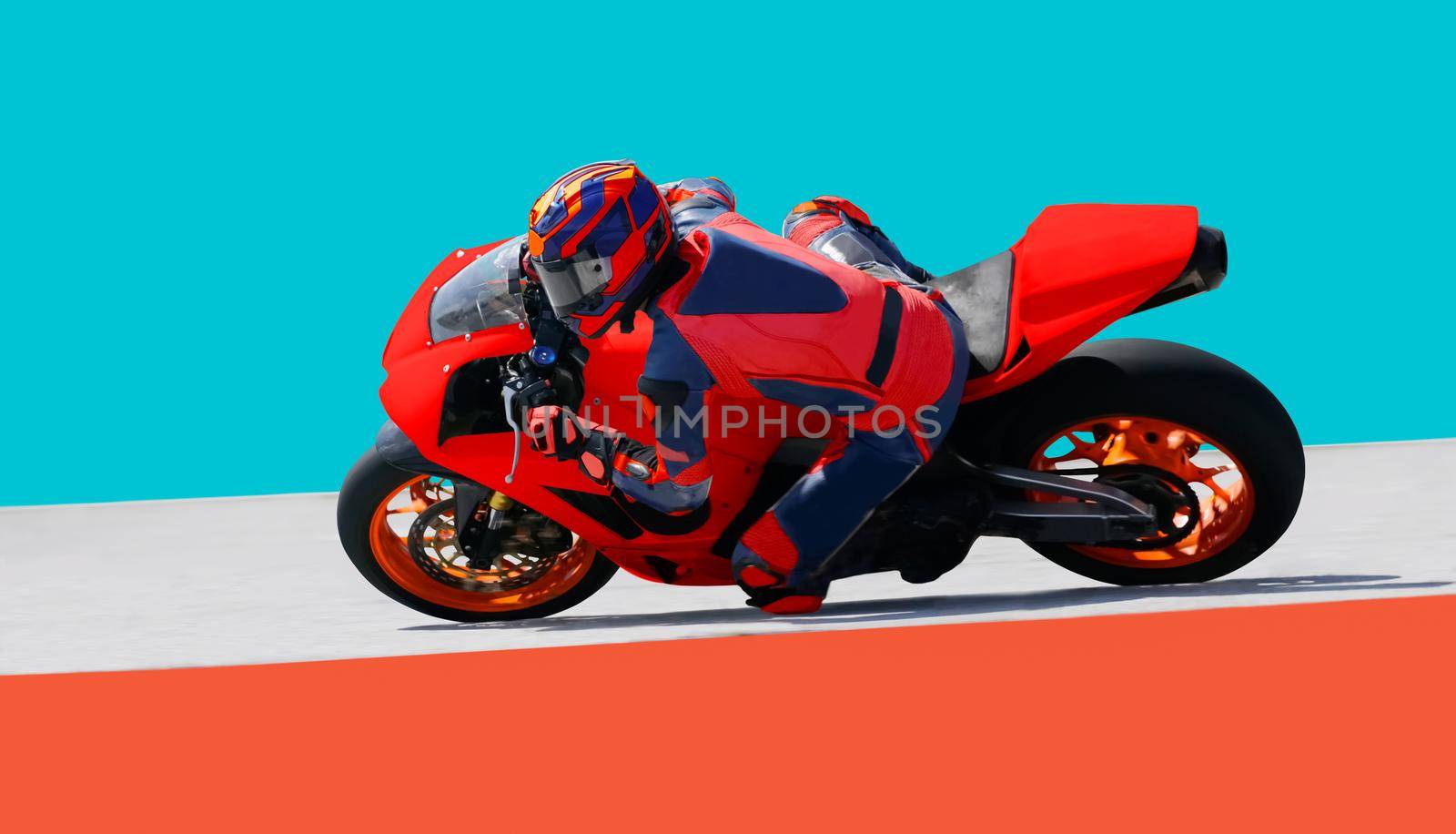 Motorcycle leaning into a fast corner on race track by toa55