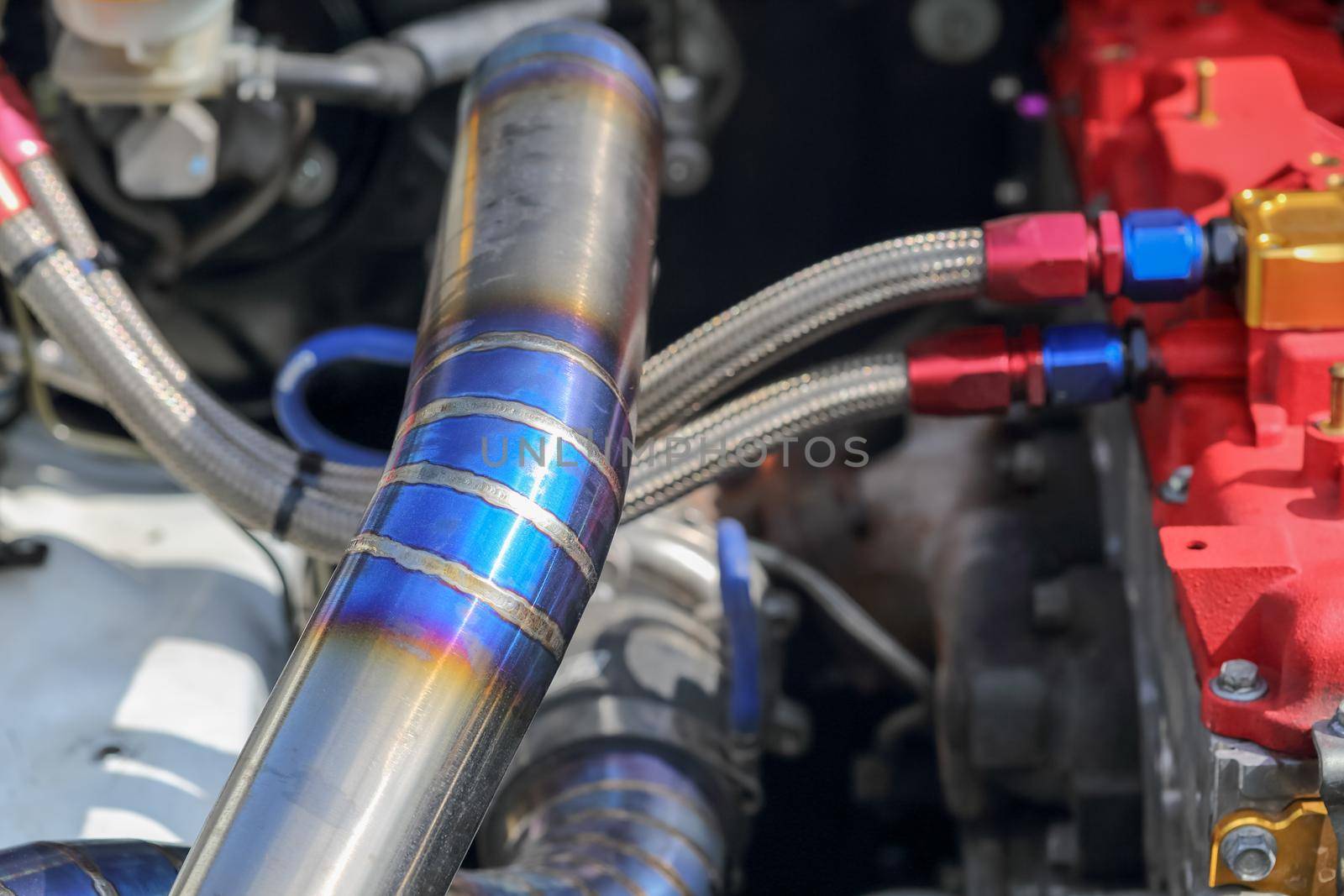 Welded seam on stainless steel pipe in racing car