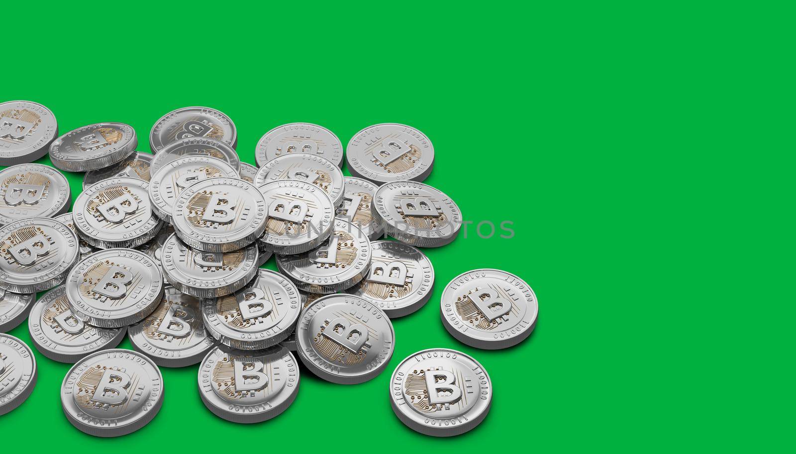 Bitcoin digital currency on green screen background , 3d rendering