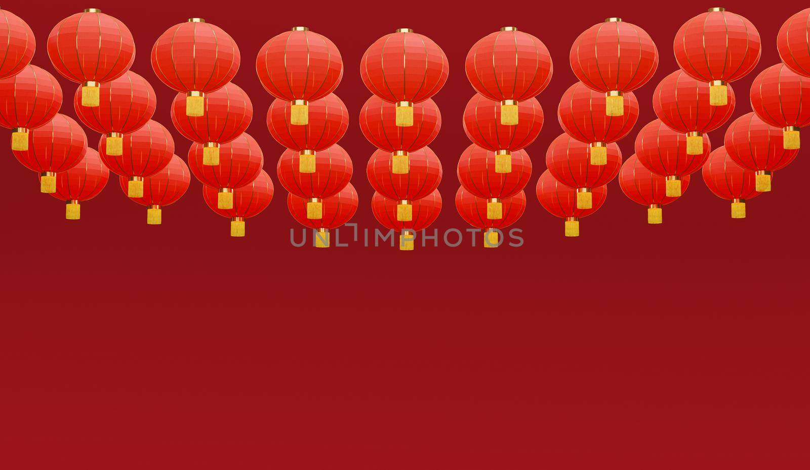 Chinese new year lanterns  isolated on red background , 3D rendering. by toa55