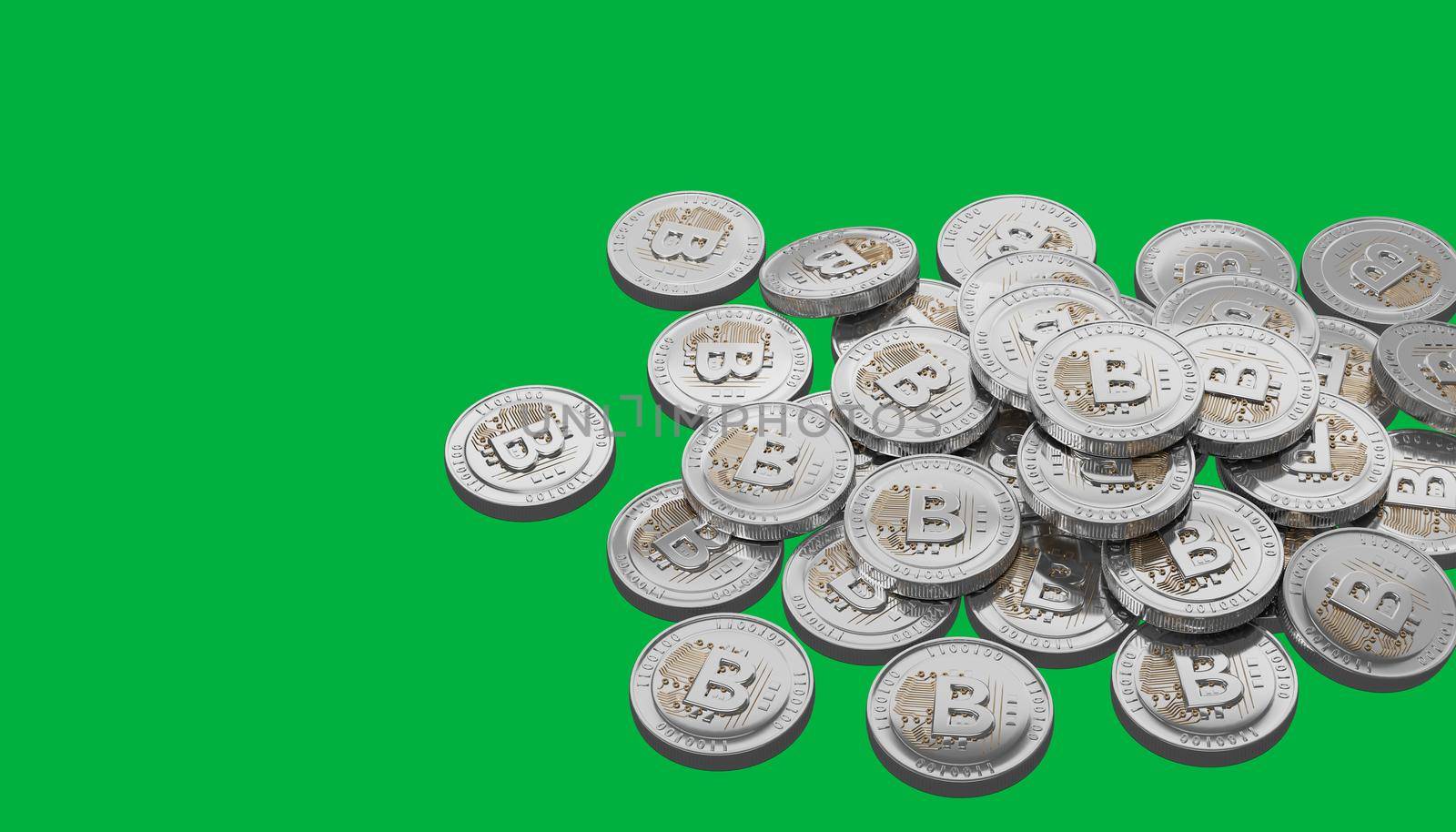 Bitcoin digital currency on green screen background , 3d rendering by toa55