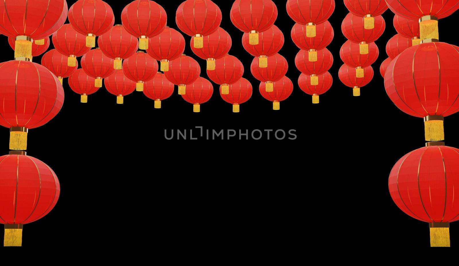 Chinese new year lanterns  isolated on dark background , 3D rendering.