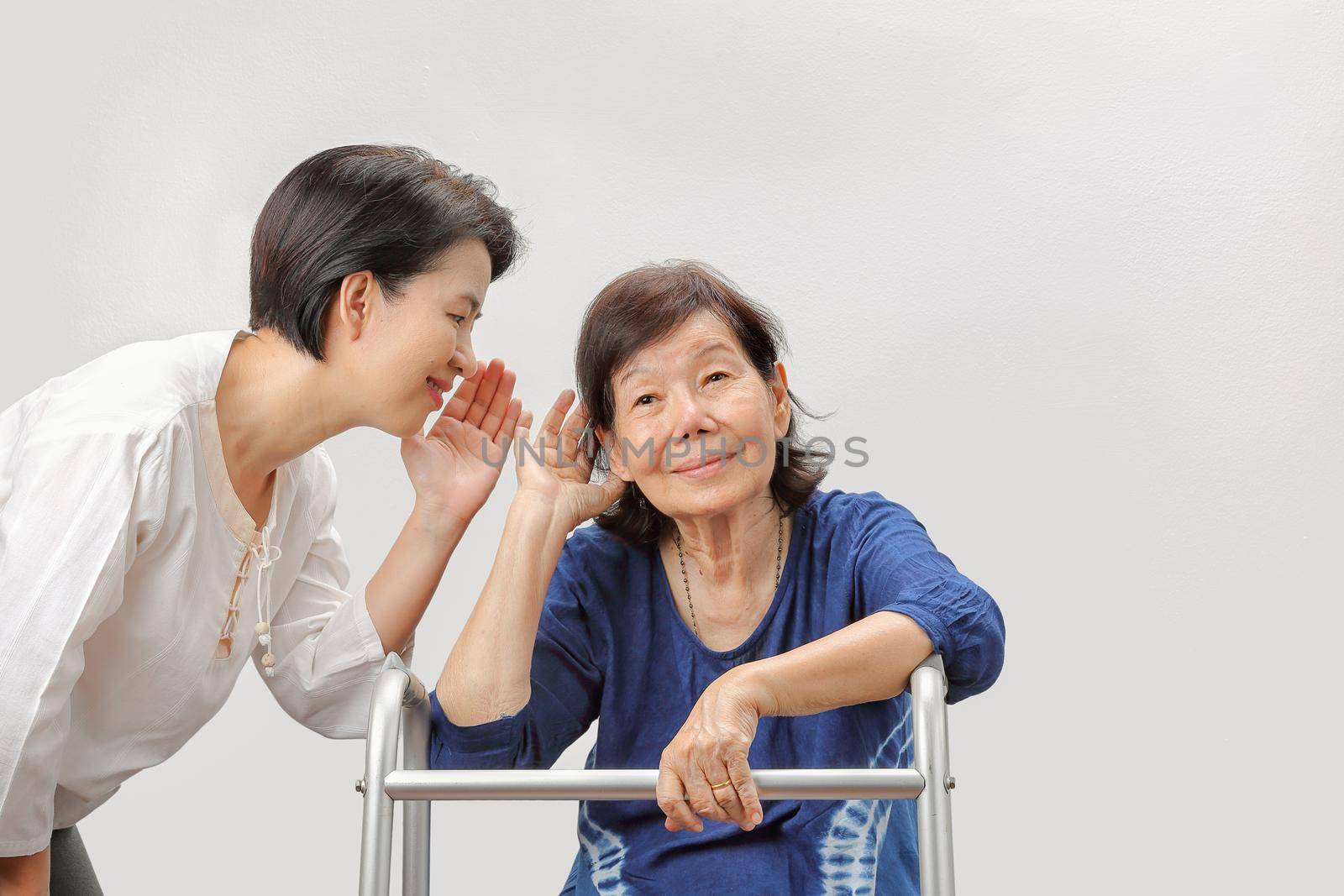 Asian seniors woman hearing loss , Hard of hearing by toa55