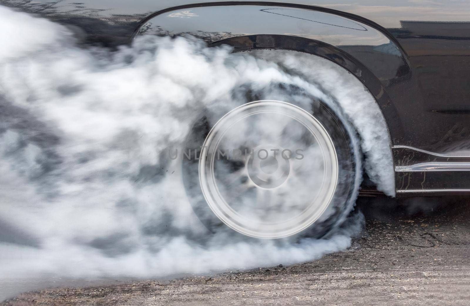 Dragster Car Burn Out Rear Tyre With Smoke