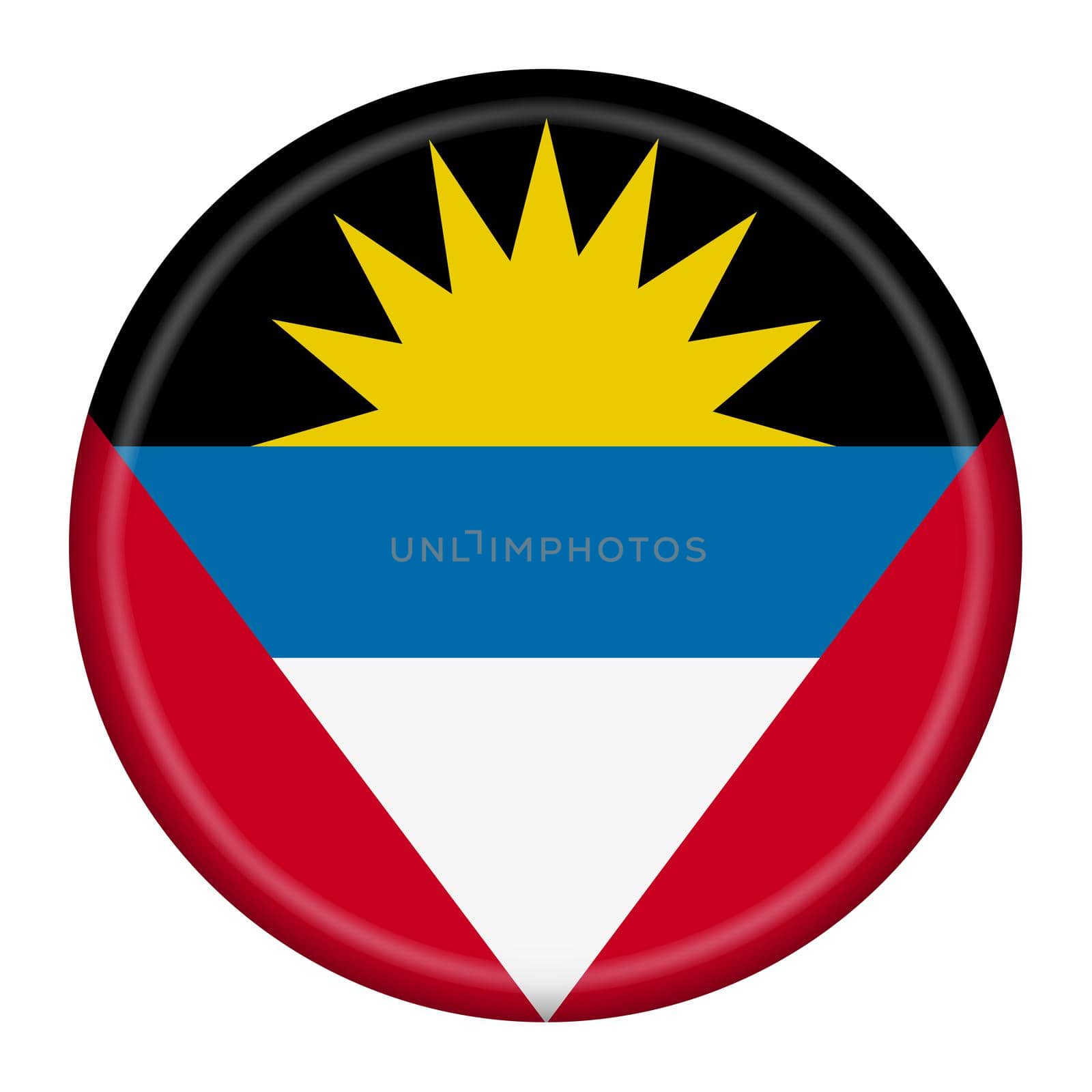 An Antigua and Barbuda flag button 3d illustration with clipping path