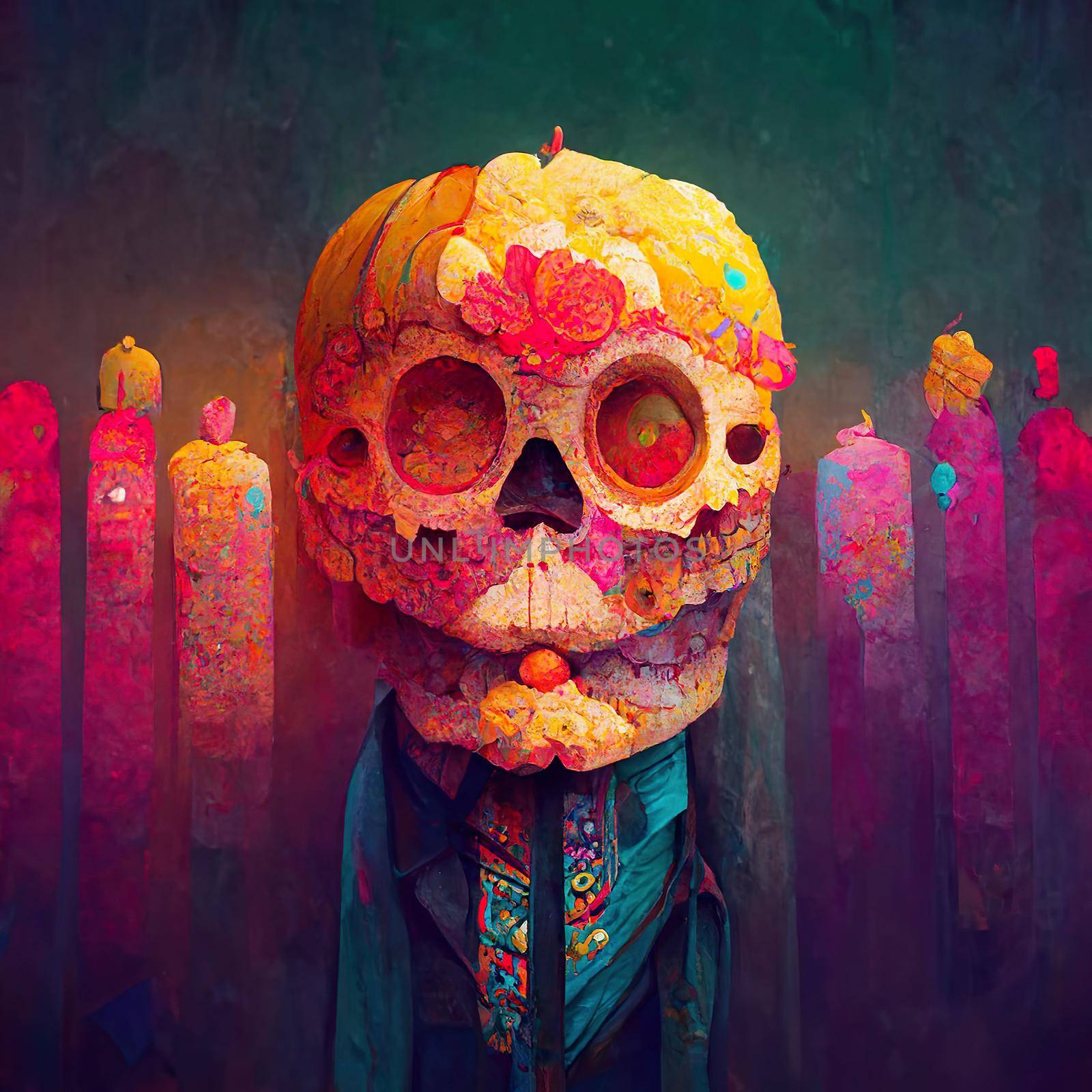 beautiful colorful illustration of the day of the dead, dia de muertos. by JpRamos