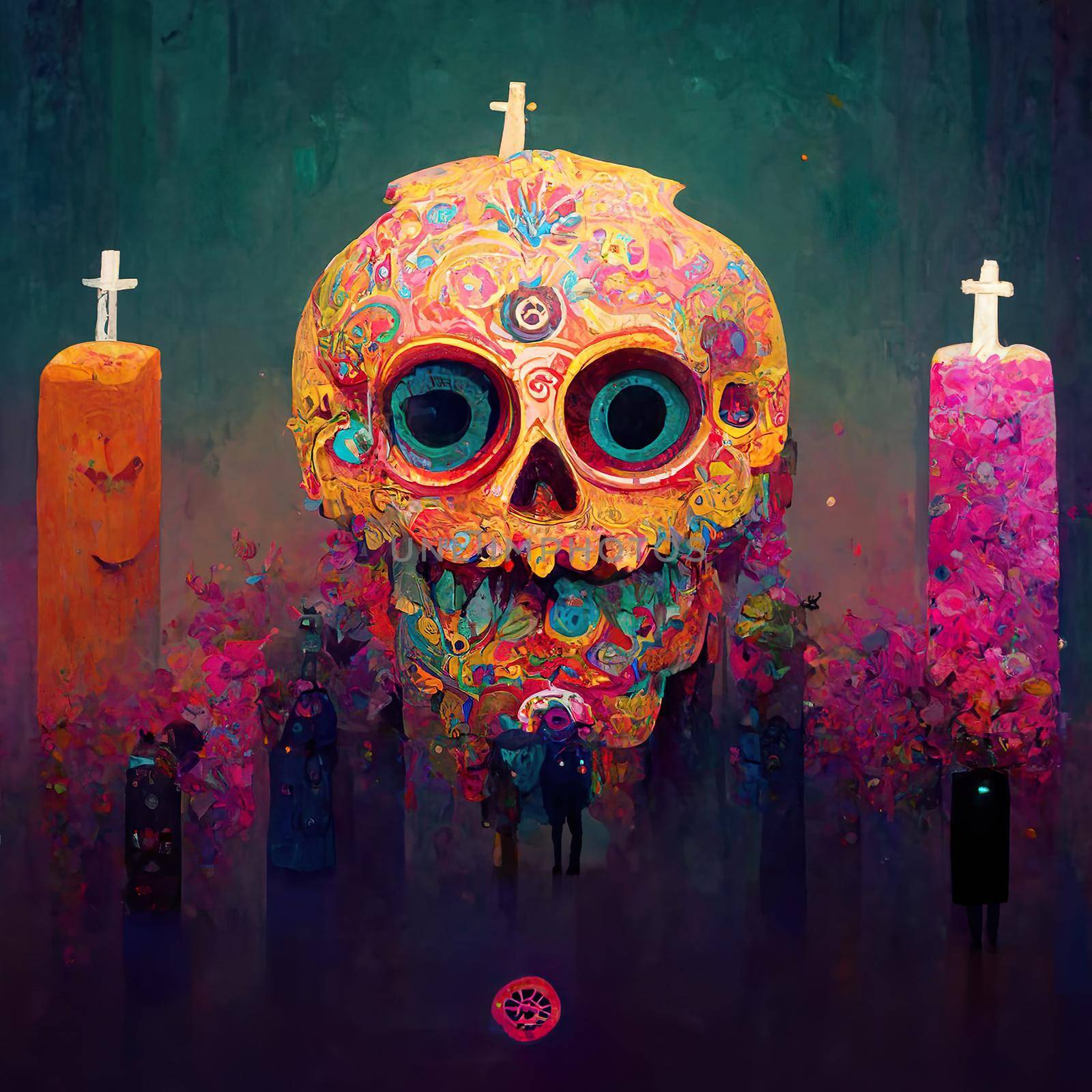 beautiful colorful illustration of the day of the dead, dia de muertos. by JpRamos