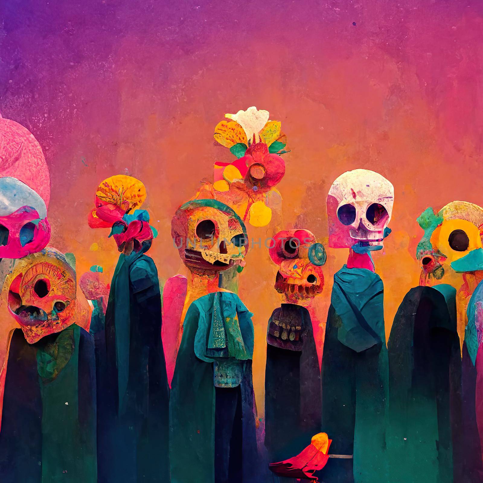 beautiful colorful illustration of the day of the dead, dia de muertos. by JpRamos