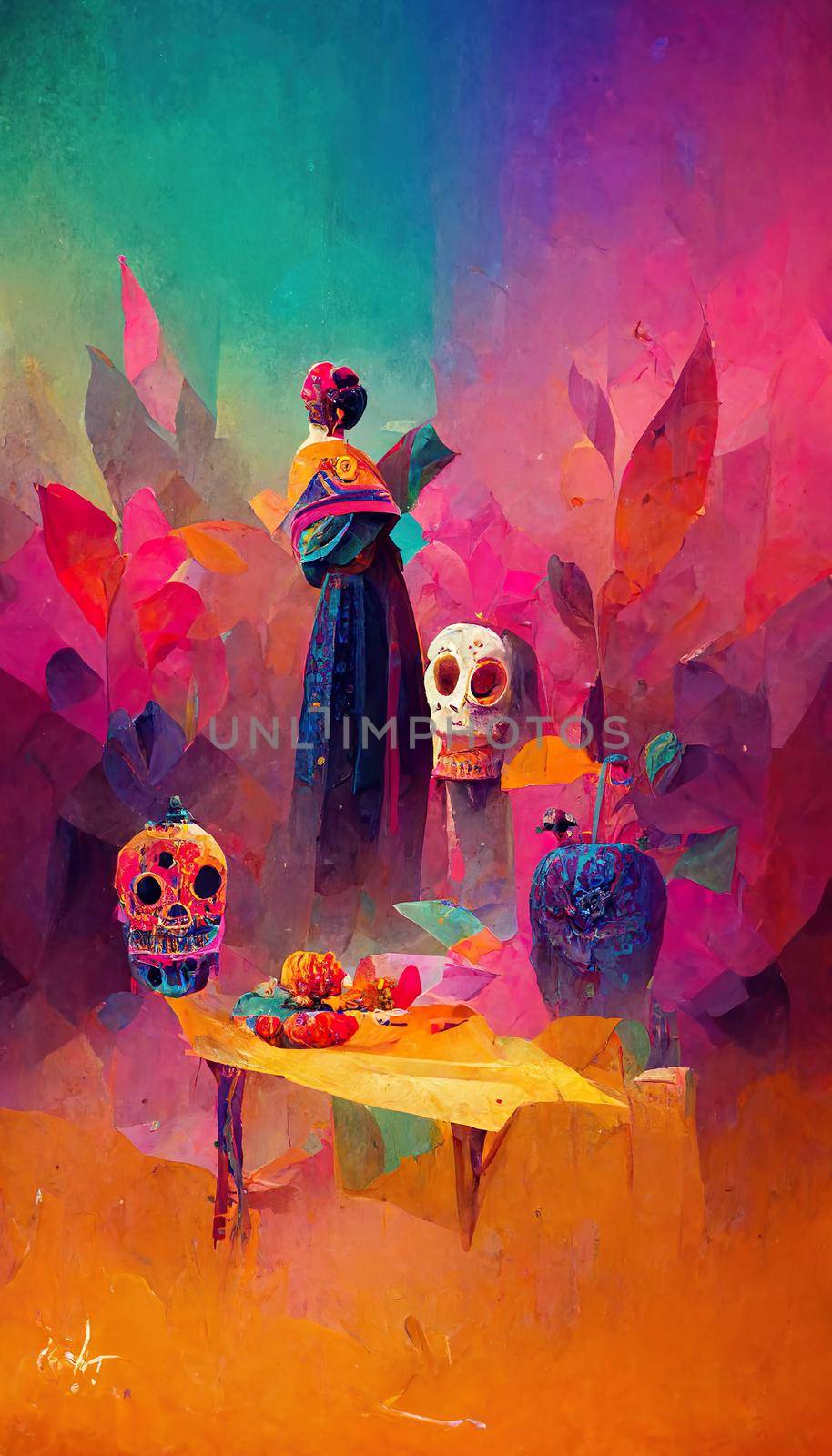 beautiful colorful illustration of the day of the dead, mexican tradition