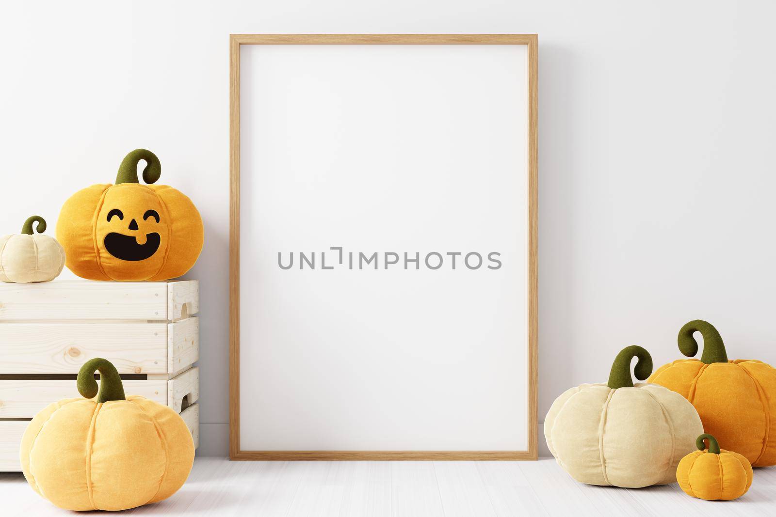 Mockup poster and photoframe with Halloween festival decoration.3D Illustration. by ijeab
