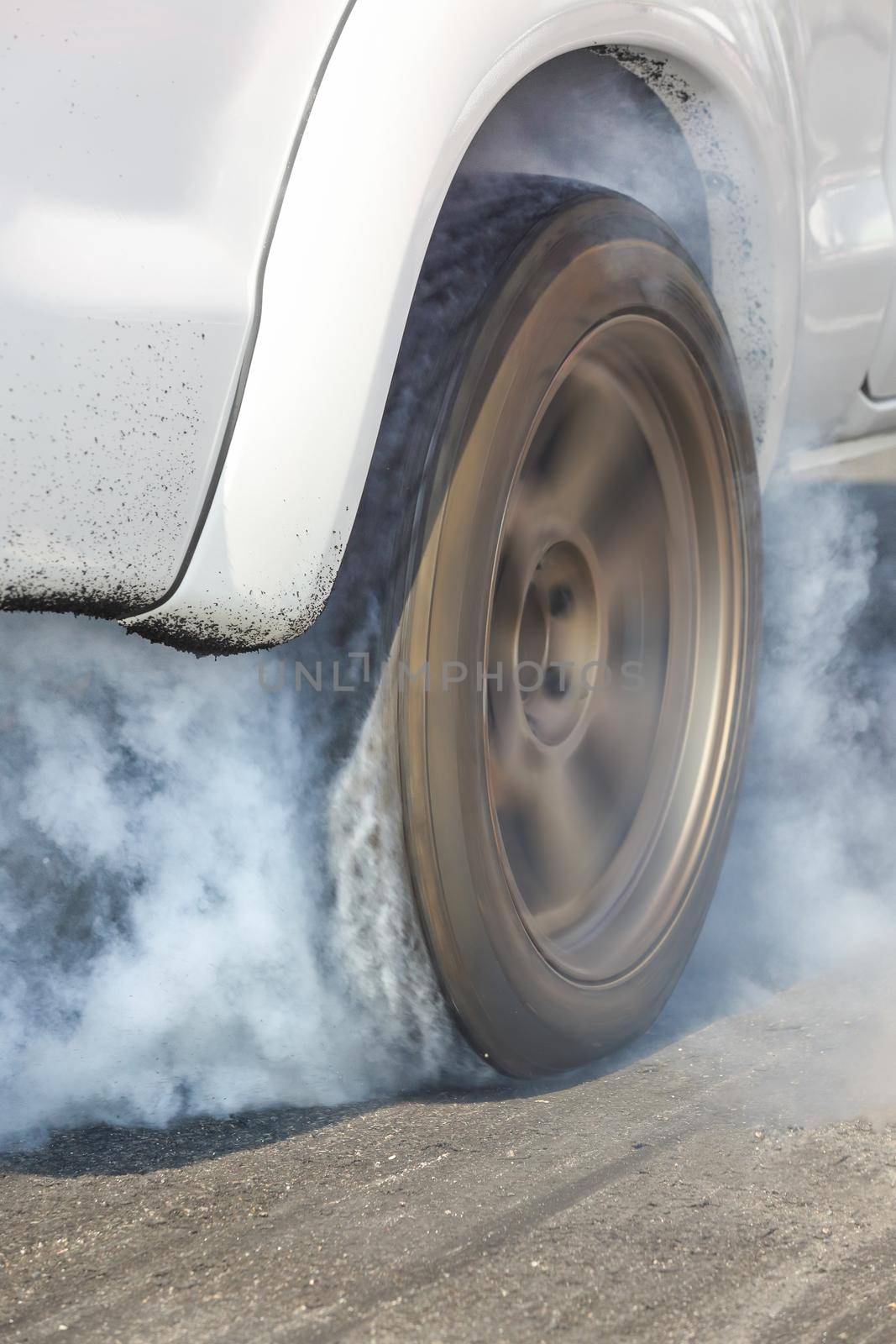 Dragster Car Burn Out Rear Tyre With Smoke