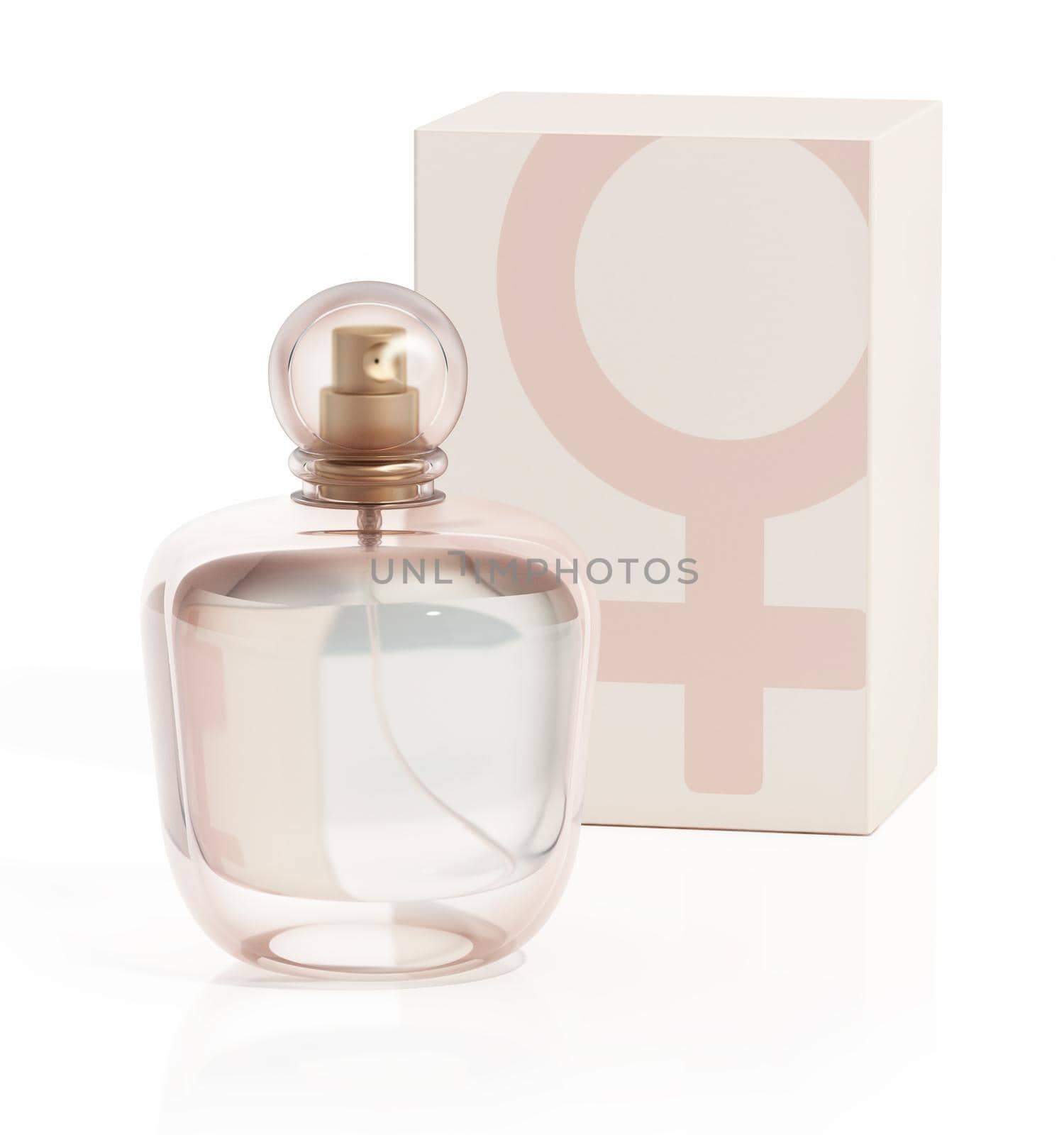 Perfume bottle isolated on white background. 3D illustration by Simsek
