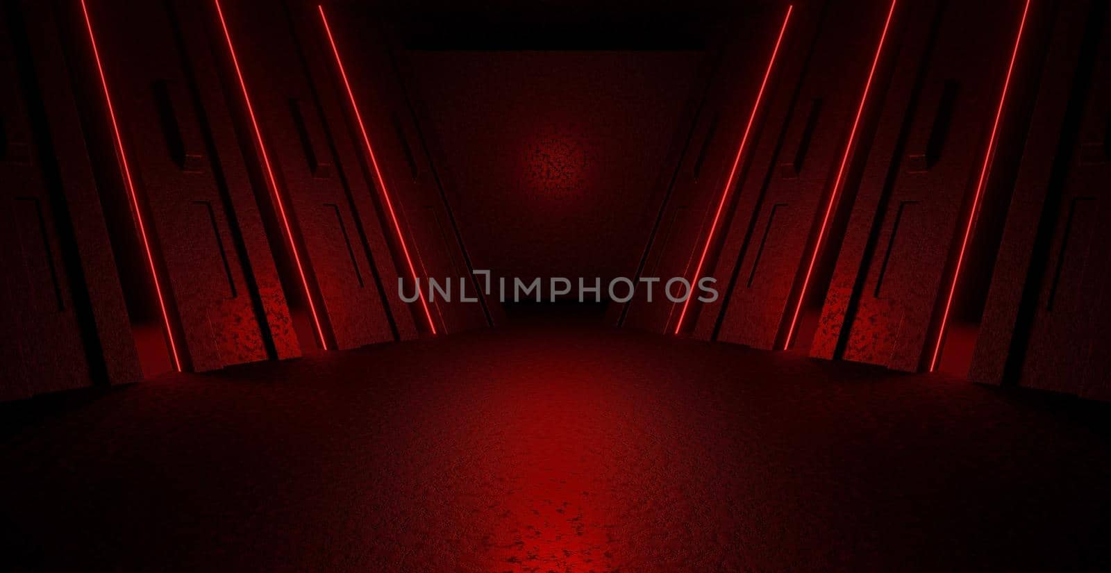 Futuristic Industrial Underground Hangar Tunnel Garage Realistic Background Showroom Lighted Dark Red Banner Background Futuristic Architechture