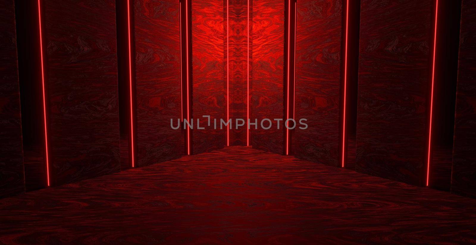 Artificial Intelligence Glowing Fluorescent Garage Underground Parking Car Showcase Empty Spotlight Red Abstract Background With Space For Products