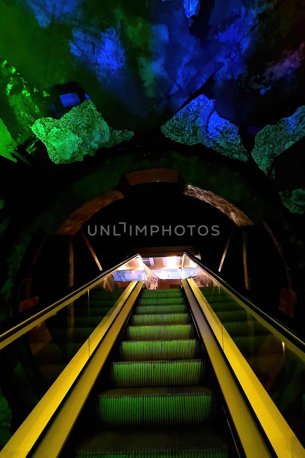 Beautiful and bright underground elevator in illumination