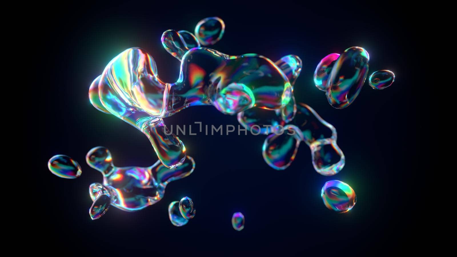 Abstract glass shape with rainbow reflections and refractions 3d render