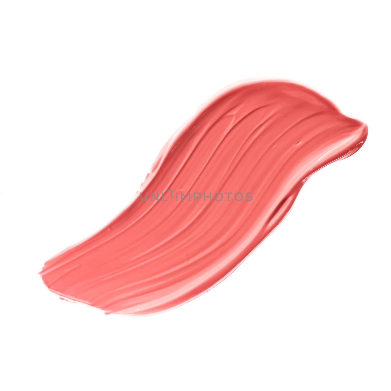 Pastel coral beauty swatch, skincare and makeup cosmetic product sample texture isolated on white background, make-up smudge, cream cosmetics smear or paint brush stroke closeup