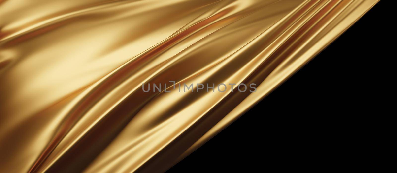 Gold fabric flying in the wind isolated on black background 3D render by Myimagine