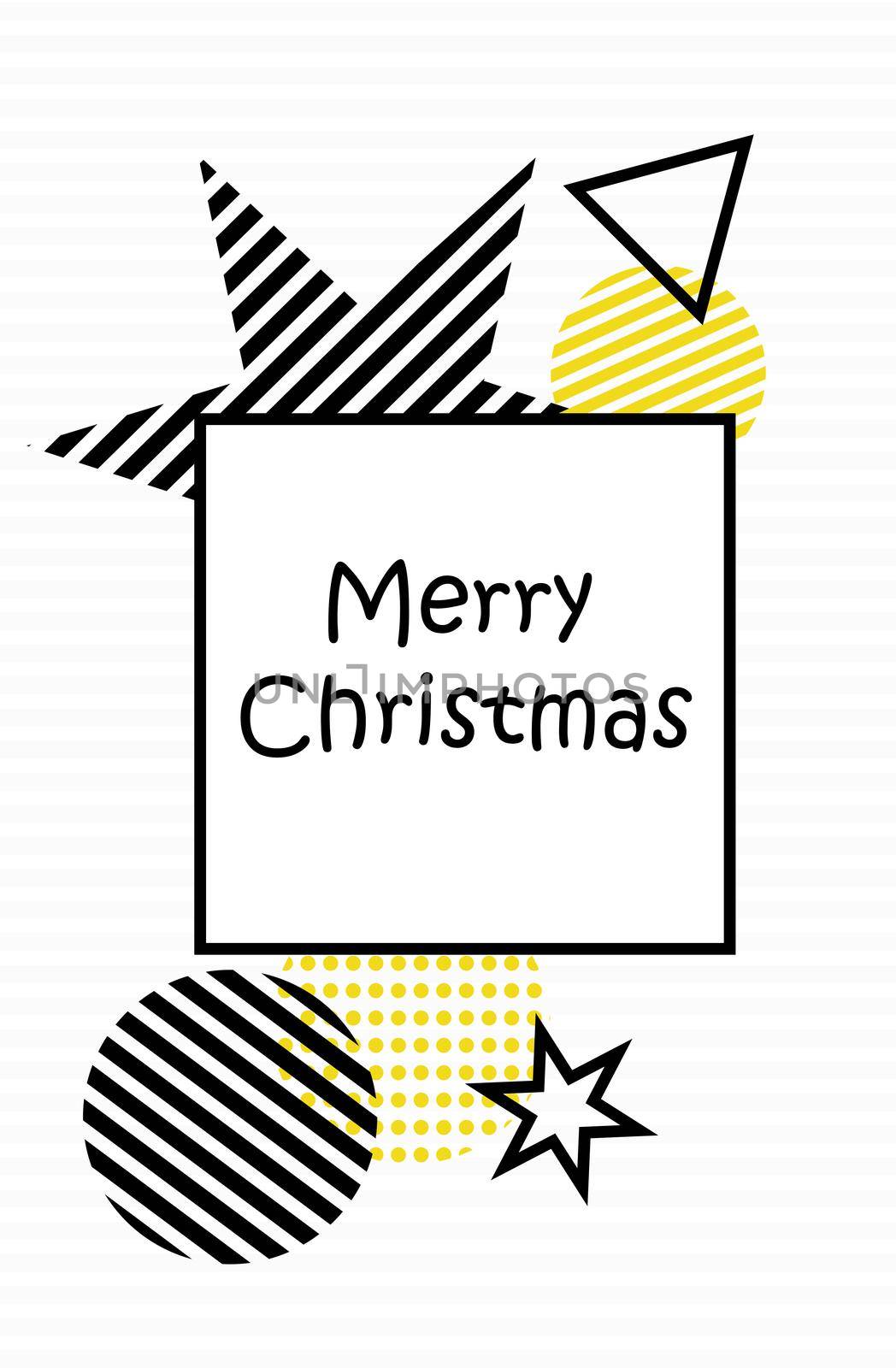 Happy New Year. Merry Christmas. Illustration festive with Christmas balls, stars. On a white background, black and yellow Christmas decorations. by nazarovsergey