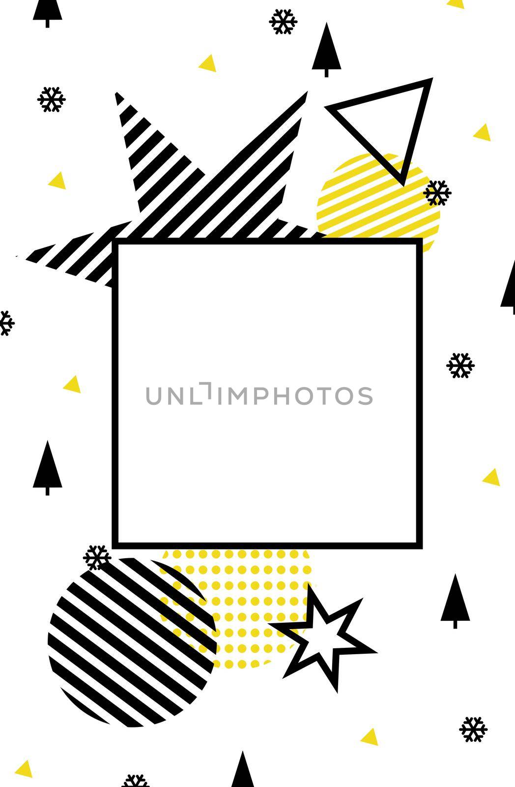 Happy New Year. Merry Christmas. Illustration festive with Christmas balls, stars. On a white background, black and yellow Christmas decorations. by nazarovsergey