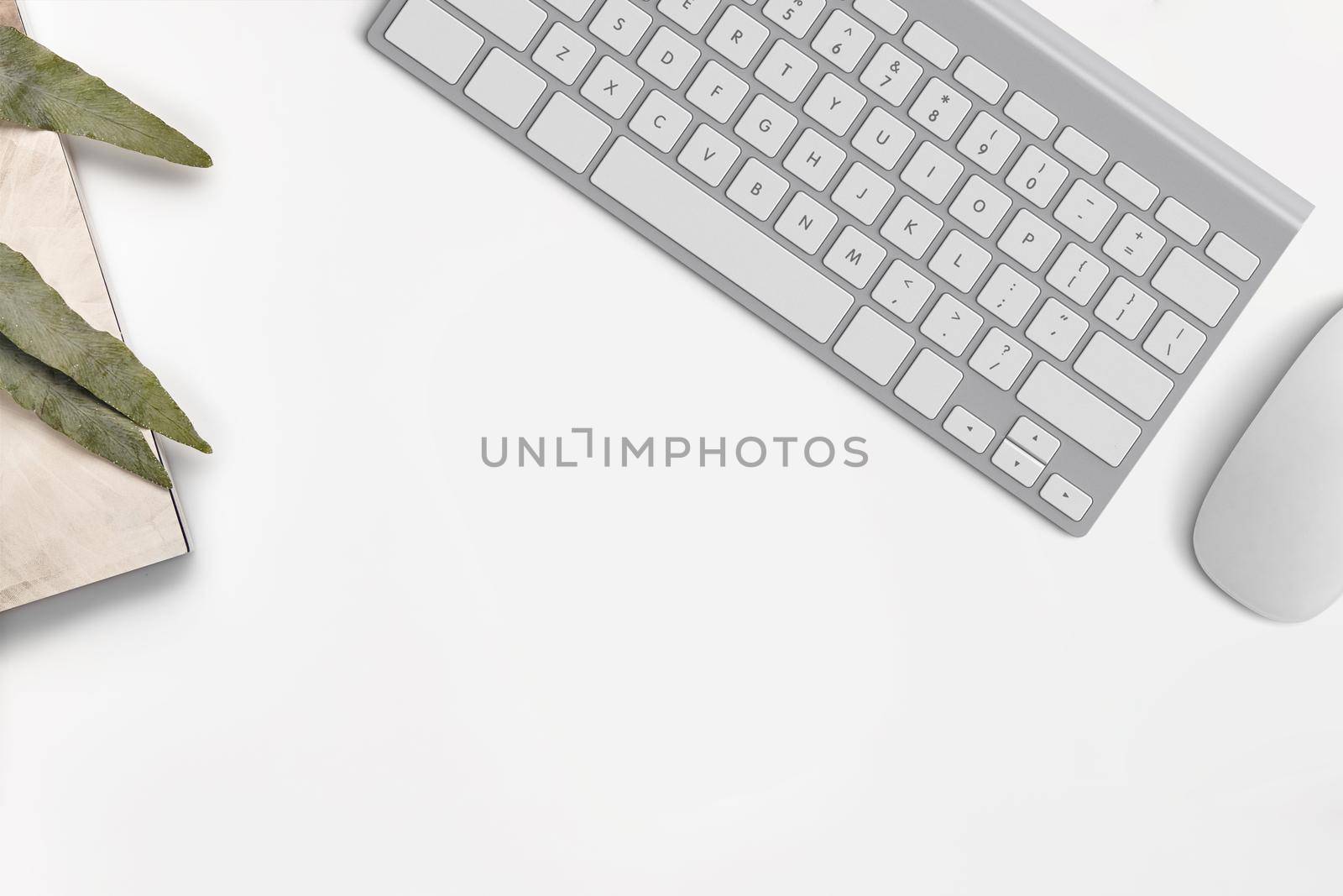 Top view of laptop keyboard, isolated on white background. Copy space