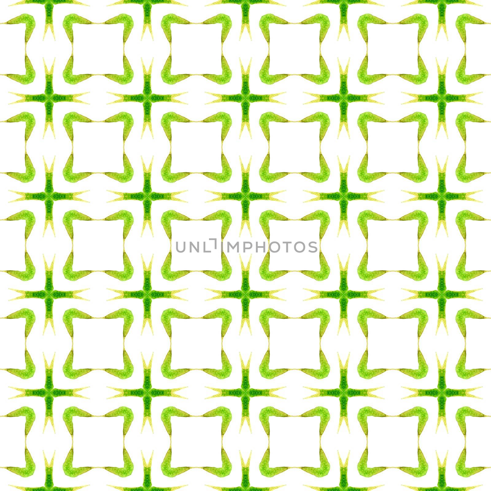 Mosaic seamless pattern. Green stunning boho chic summer design. Textile ready captivating print, swimwear fabric, wallpaper, wrapping. Hand drawn green mosaic seamless border.