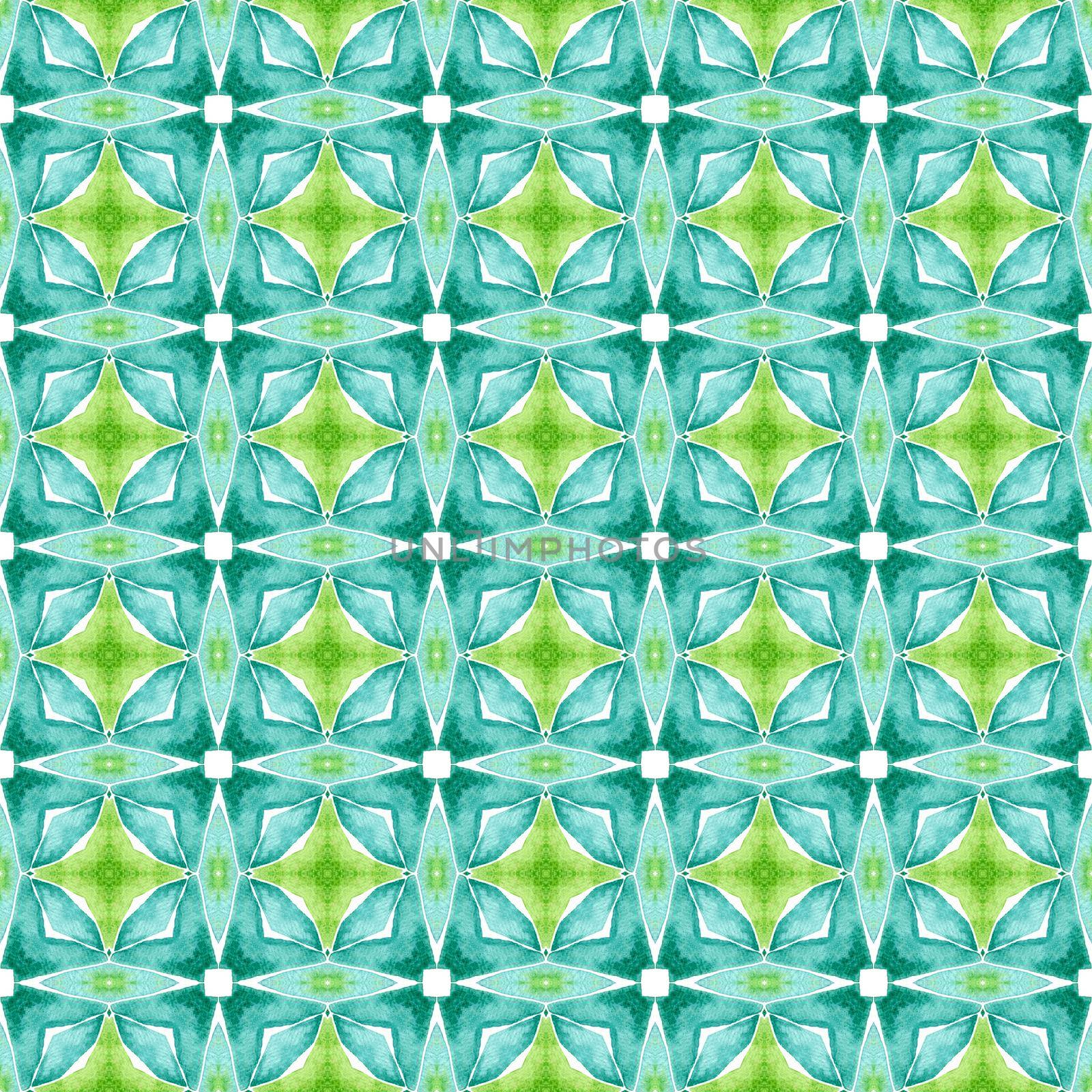 Mosaic seamless pattern. Green fancy boho chic summer design. Hand drawn green mosaic seamless border. Textile ready neat print, swimwear fabric, wallpaper, wrapping.