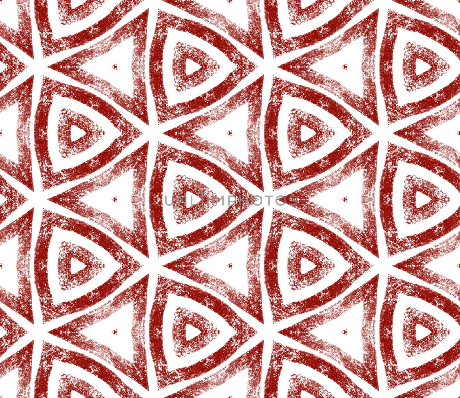 Tiled watercolor pattern. Wine red symmetrical kaleidoscope background. Textile ready indelible print, swimwear fabric, wallpaper, wrapping. Hand painted tiled watercolor seamless.
